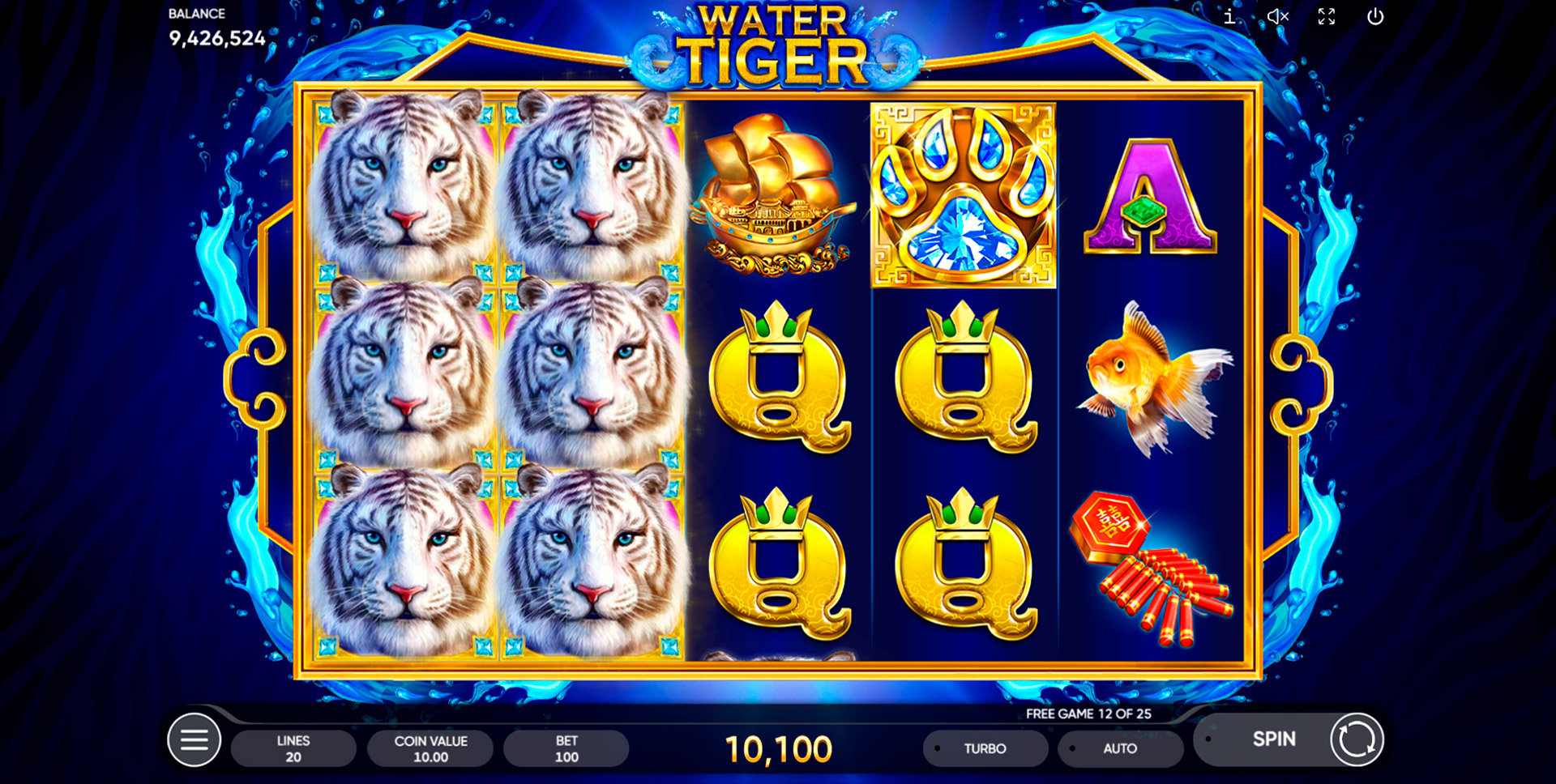 Win Money in Water Tiger Free Slot Game by Endorphina
