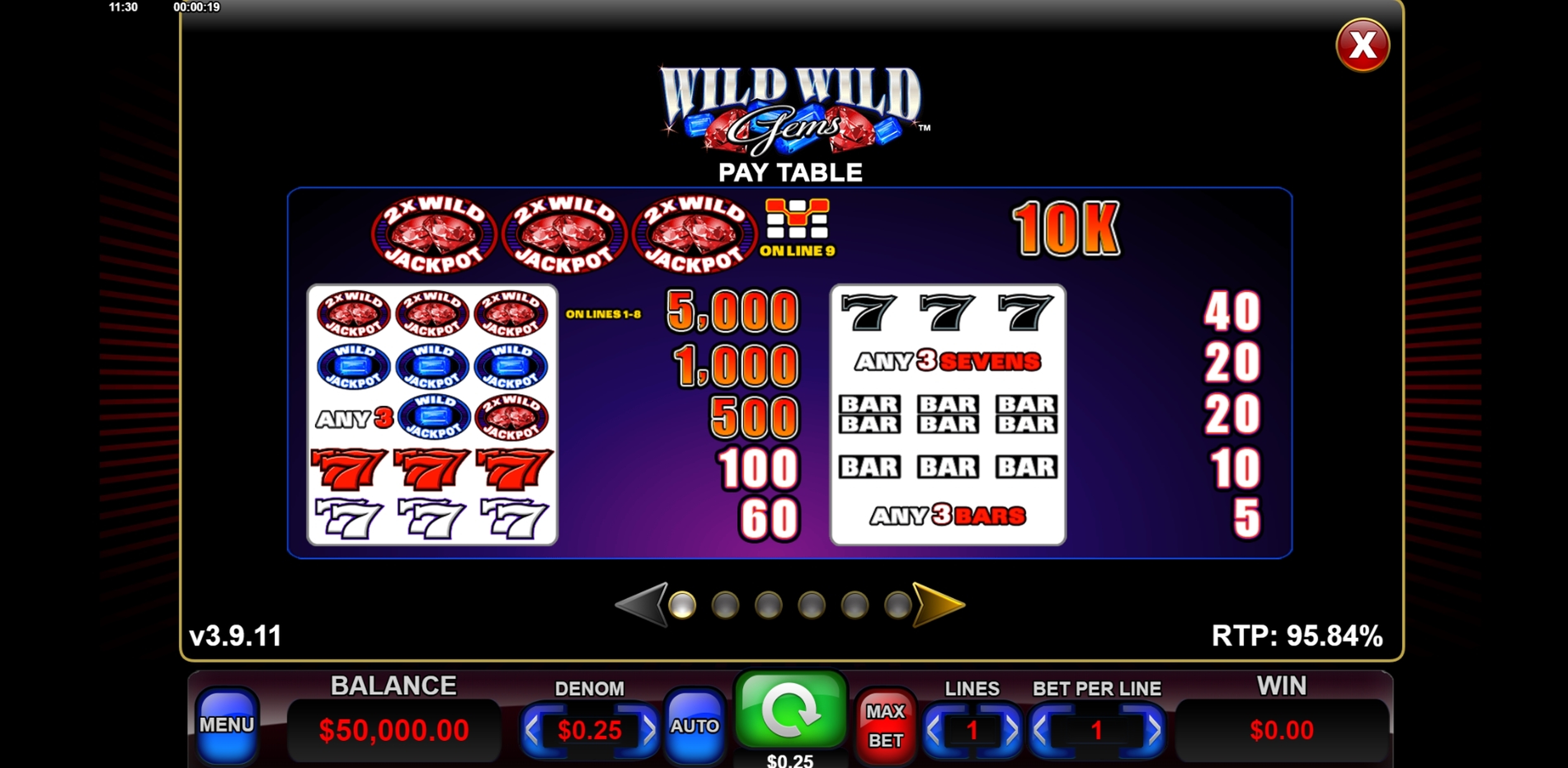 Info of Wild Wild Gems Slot Game by Everi