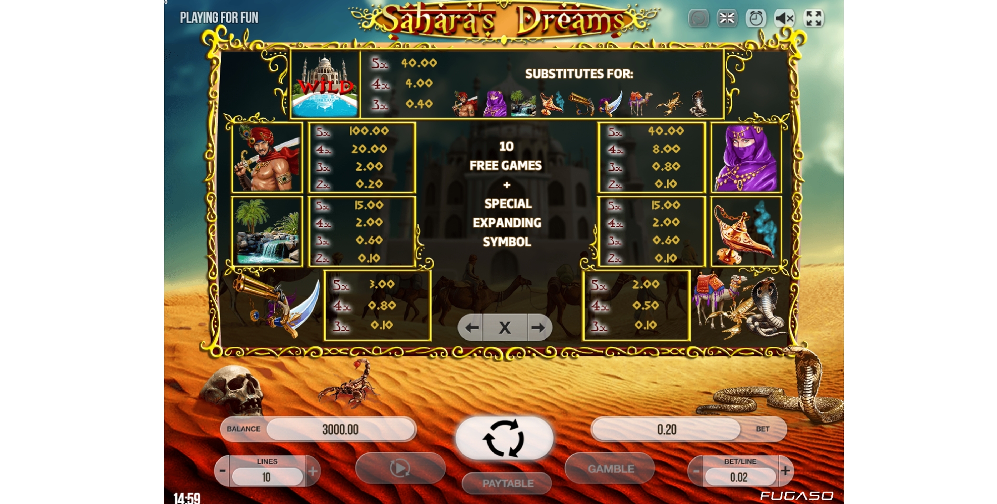 Info of Sahara's Dreams Slot Game by Fugaso