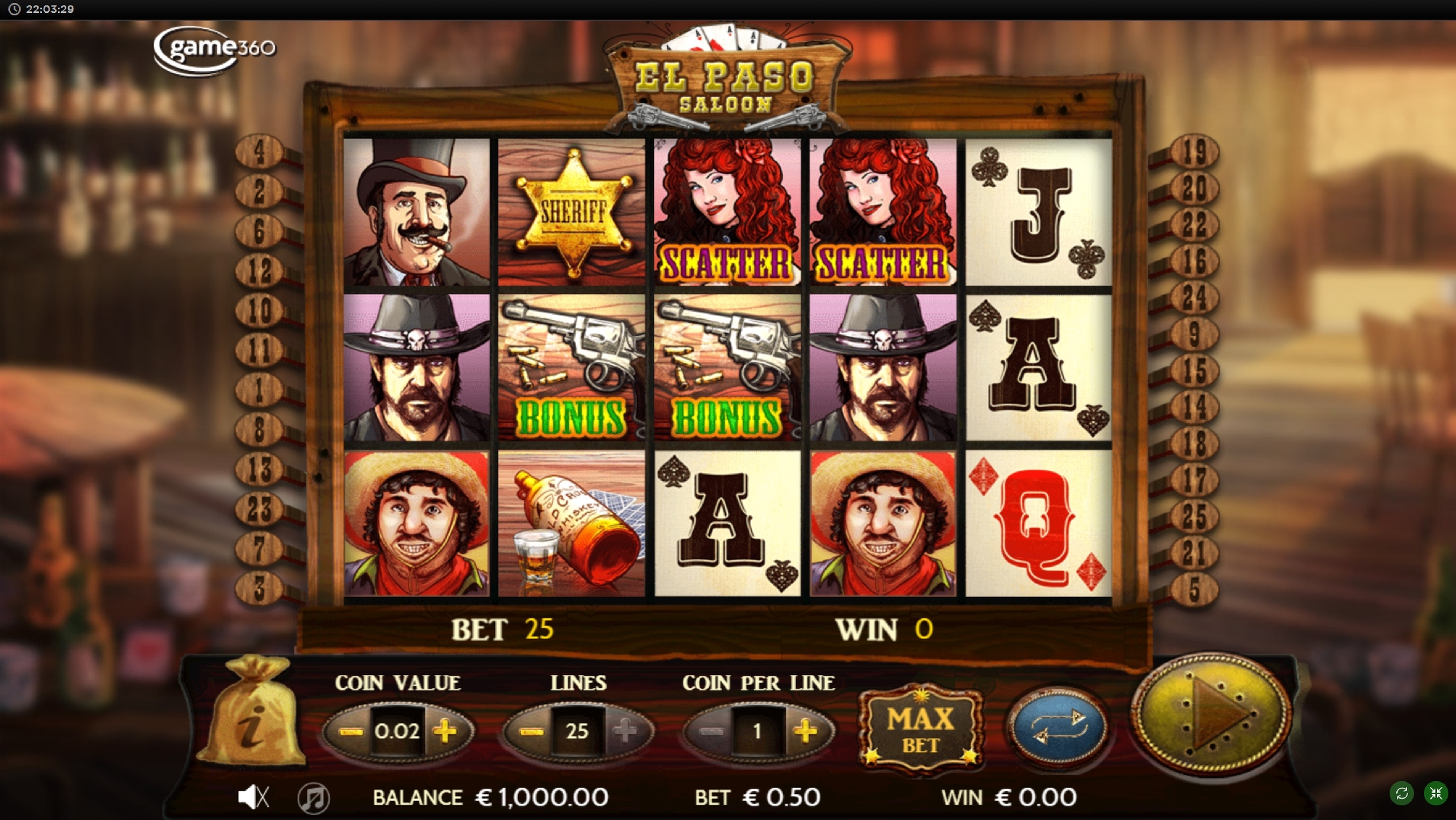 Reels in El Paso Saloon Slot Game by Game360