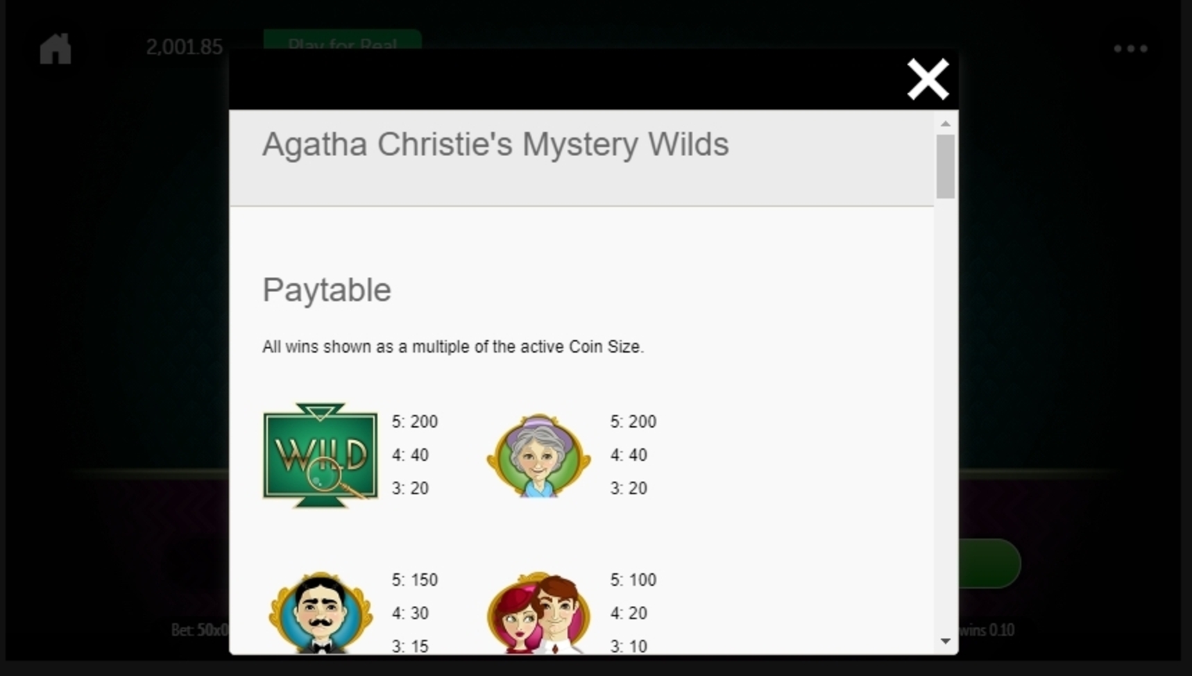 Info of Agatha Christie's Mystery Wilds Slot Game by Gamesys