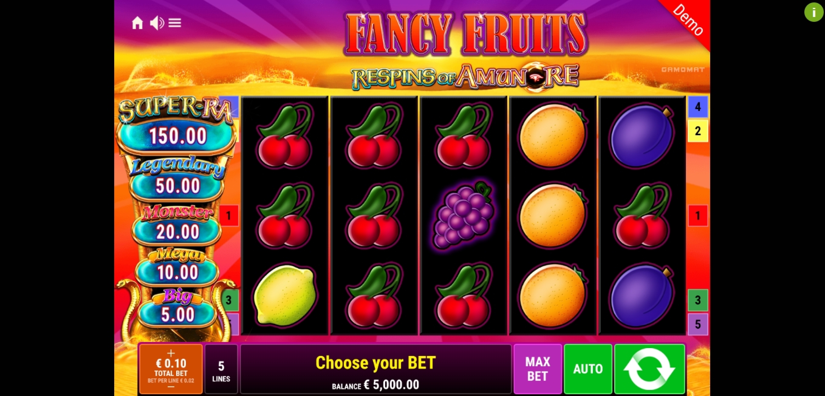 Reels in Fancy Fruits Respins Of Amun-Re Slot Game by Gamomat