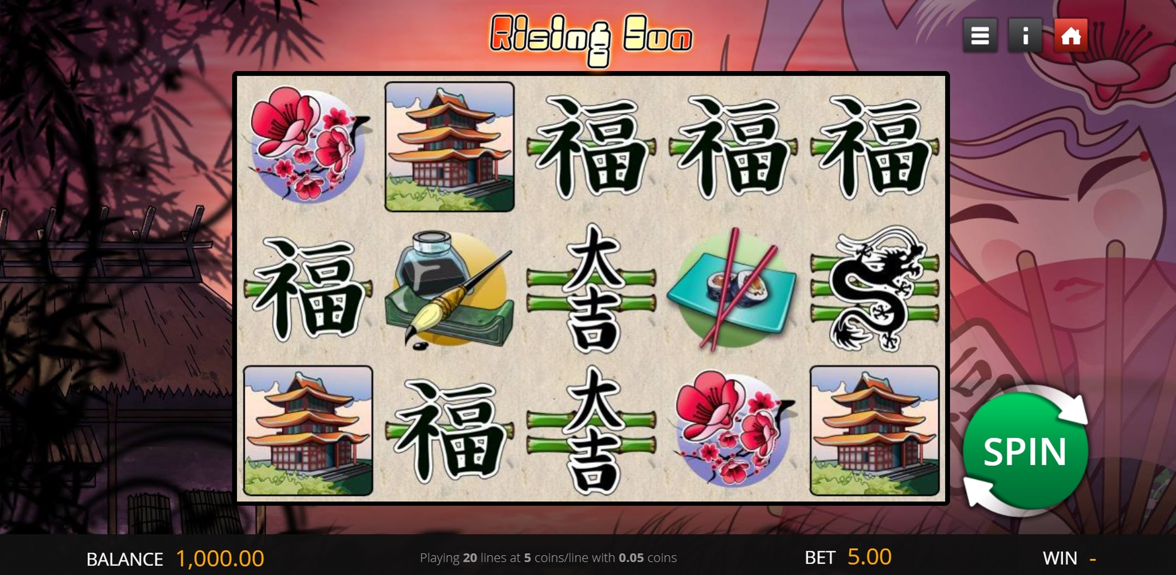 Reels in Rising Sun Slot Game by Genii