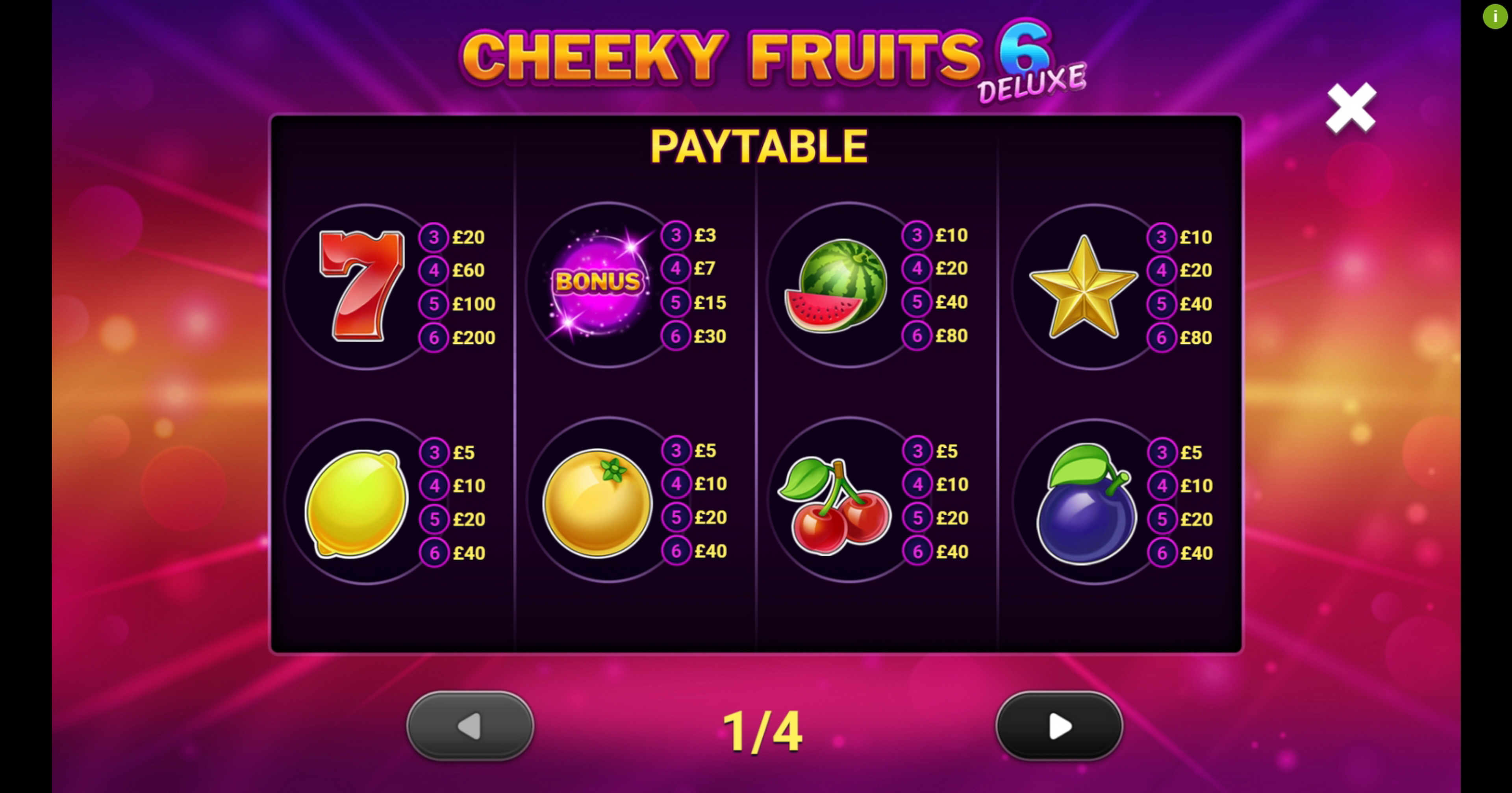 Info of Cheeky Fruits 6 Deluxe Slot Game by Gluck Games