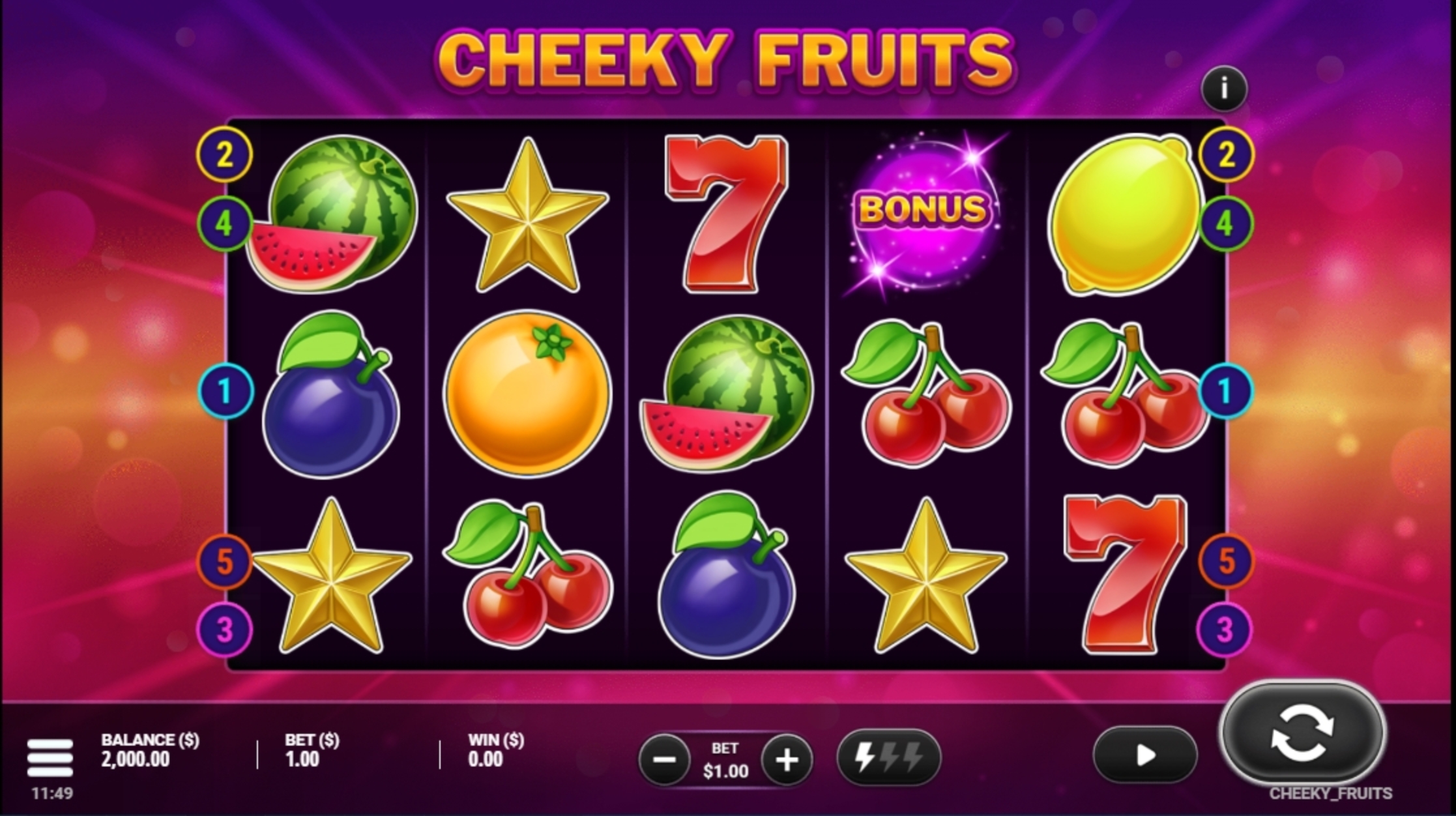 Reels in Cheeky Fruits Slot Game by Gluck Games