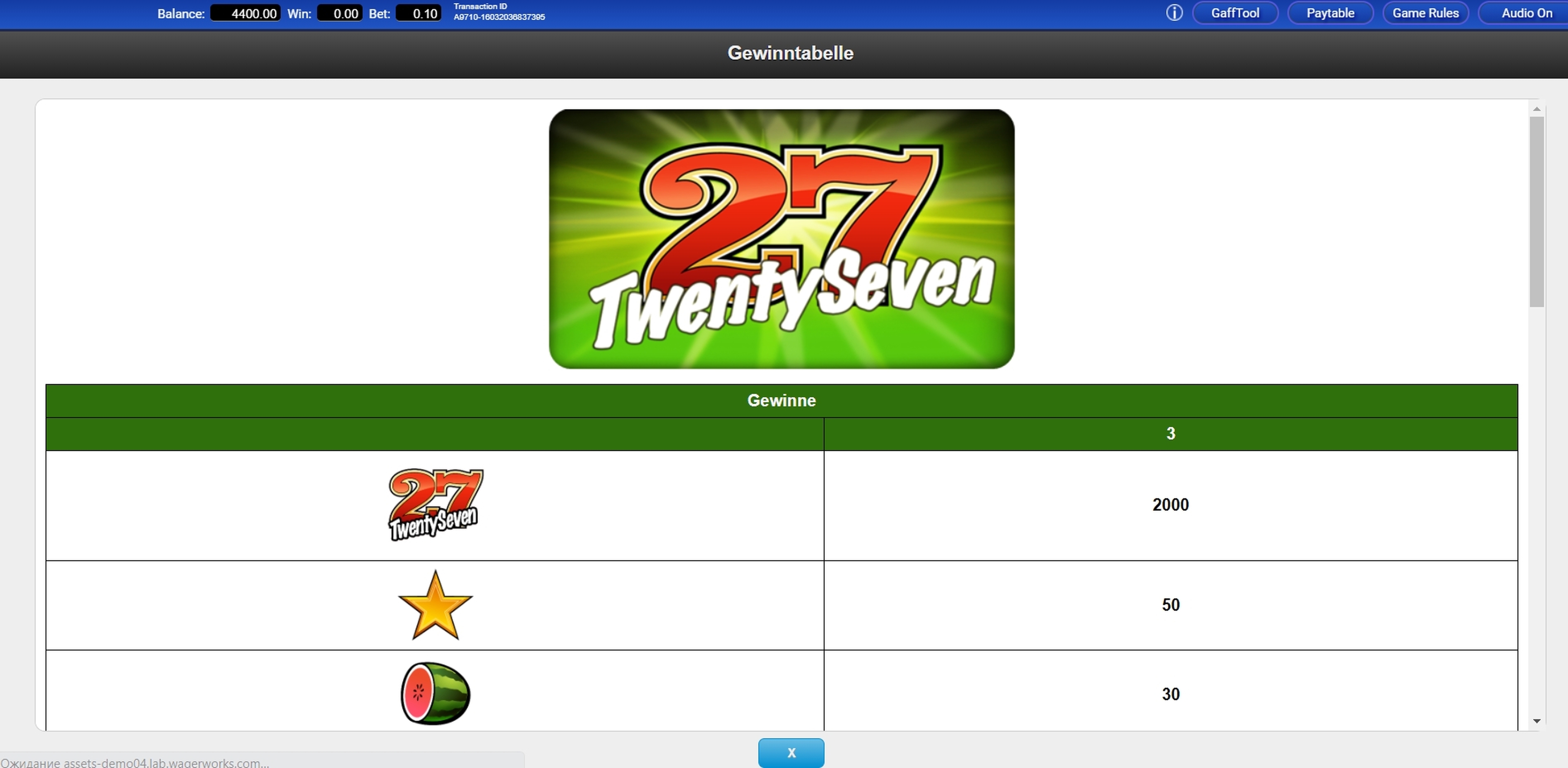 Info of Twenty Seven Slot Game by IGT