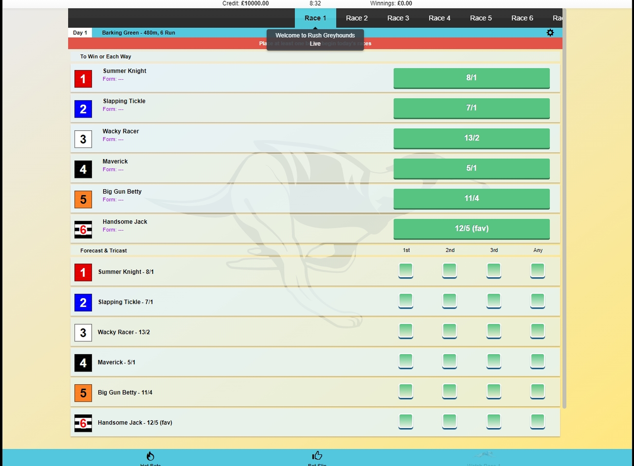 Reels in Rush Greyhounds Live Slot Game by Inspired Gaming