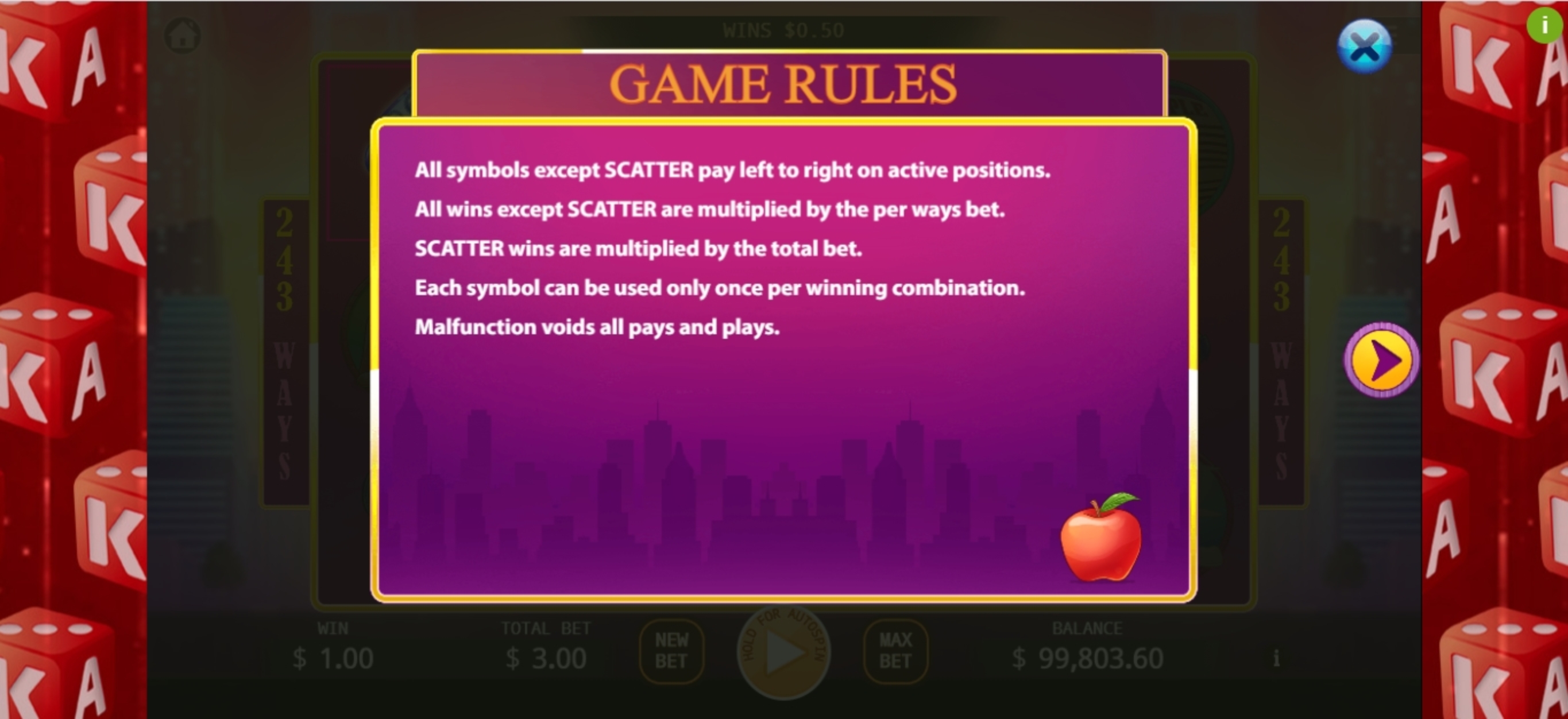 Info of Big Apple Slot Game by KA Gaming