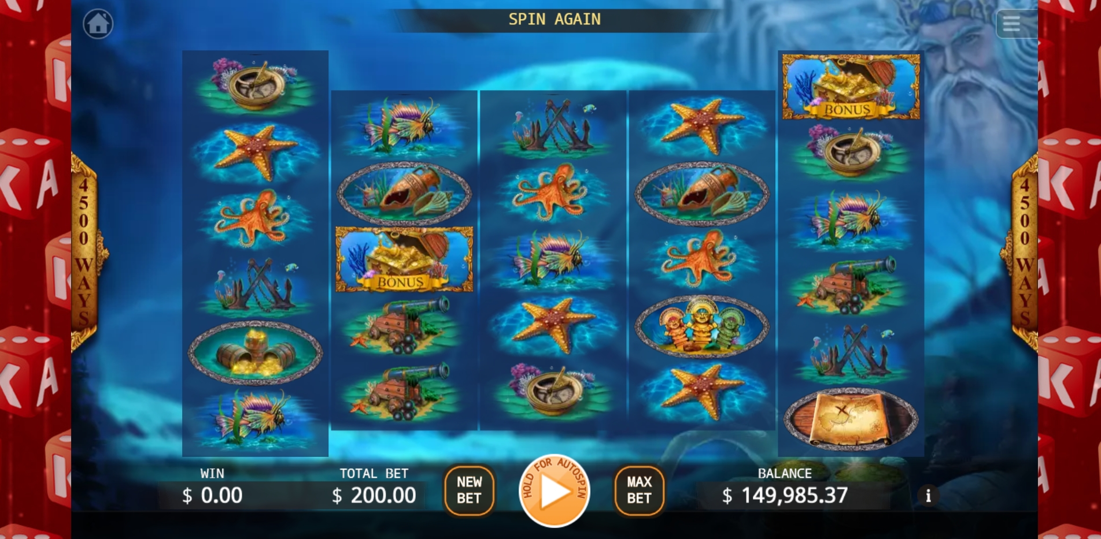 Reels in Poseidon's Treasure Slot Game by KA Gaming