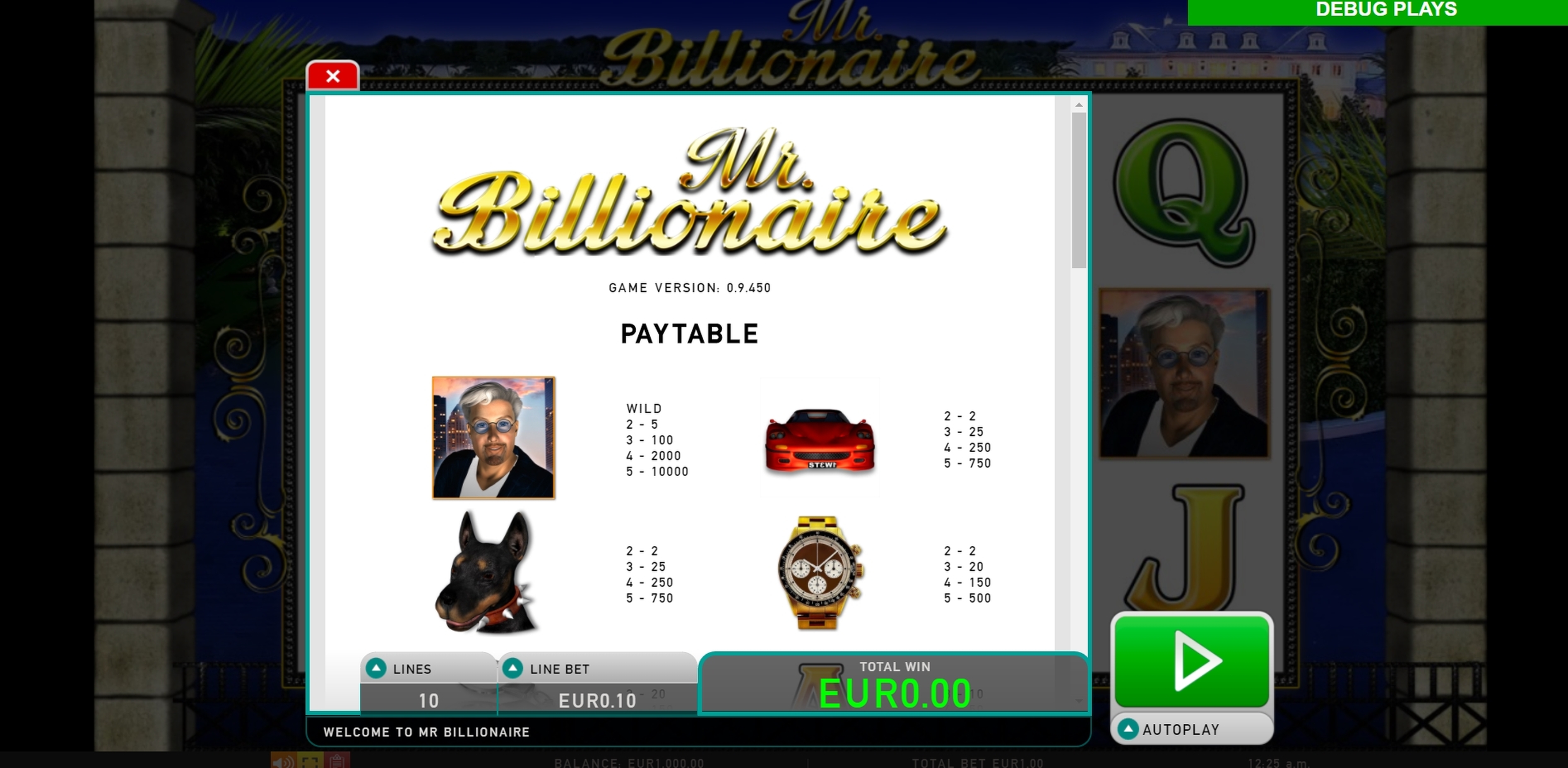 Info of Mr. Billionaire Slot Game by Leander Games