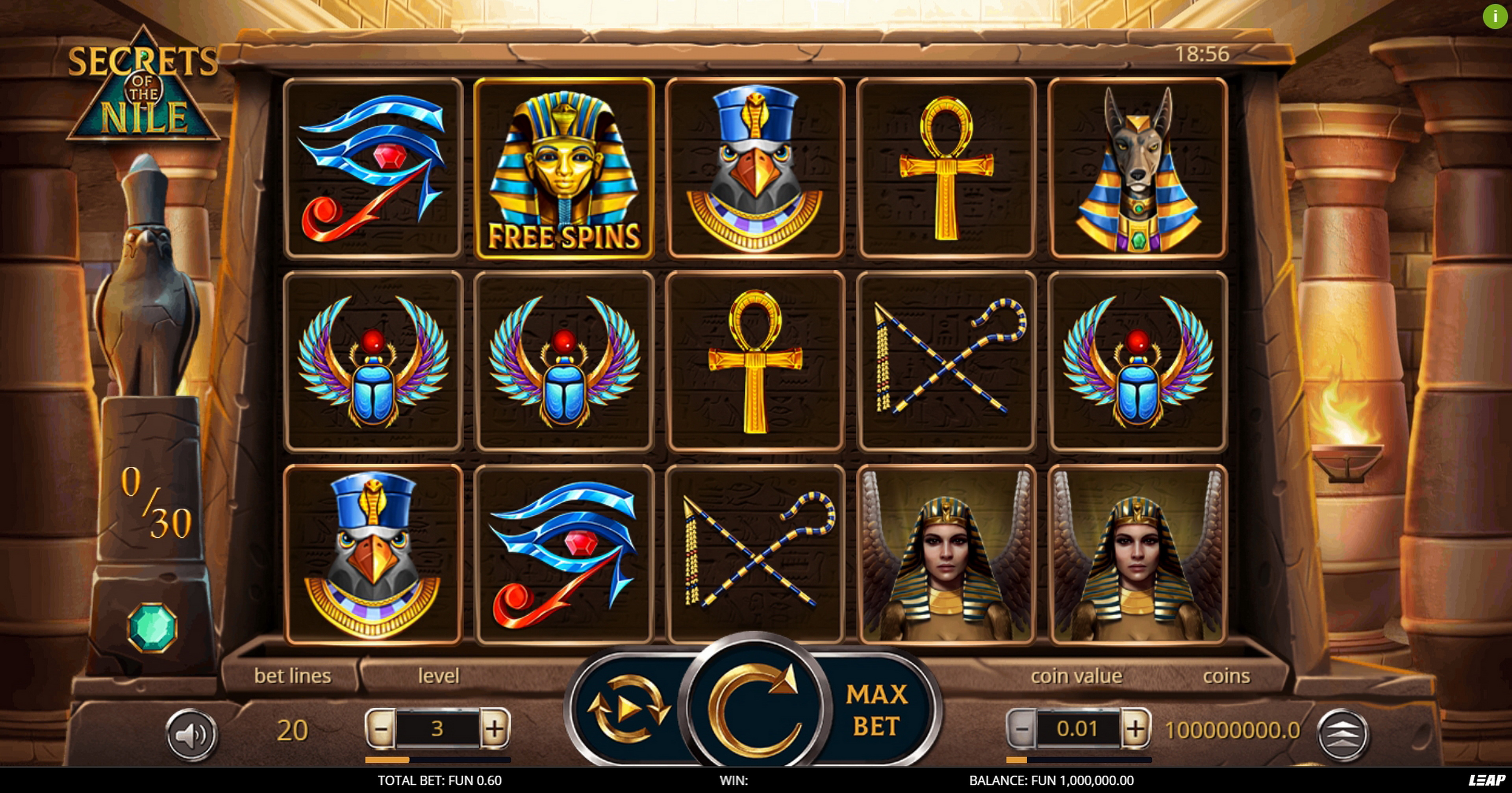 Reels in Secrets of the Nile Slot Game by Leap