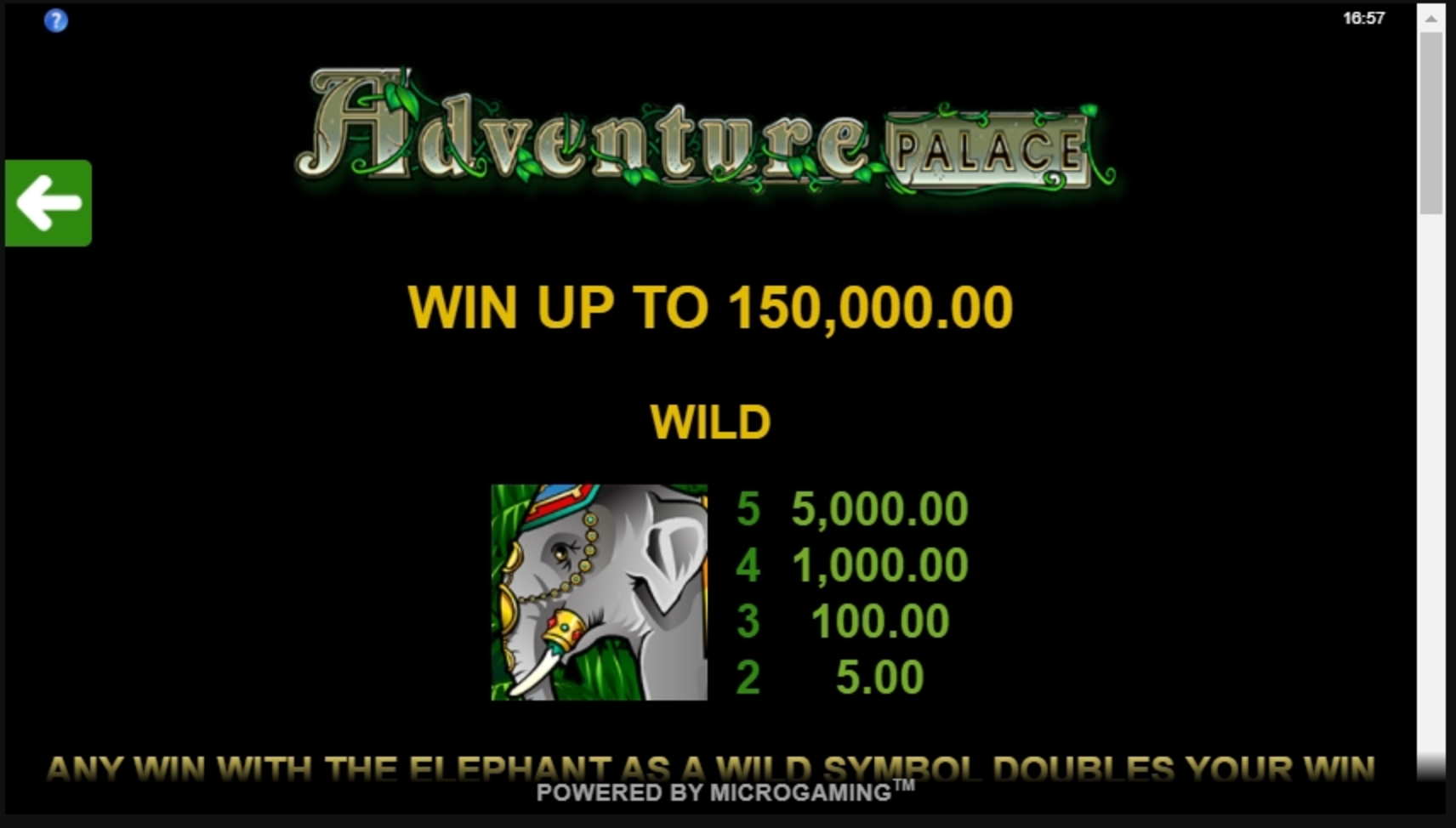 Info of Adventure Palace Slot Game by Microgaming