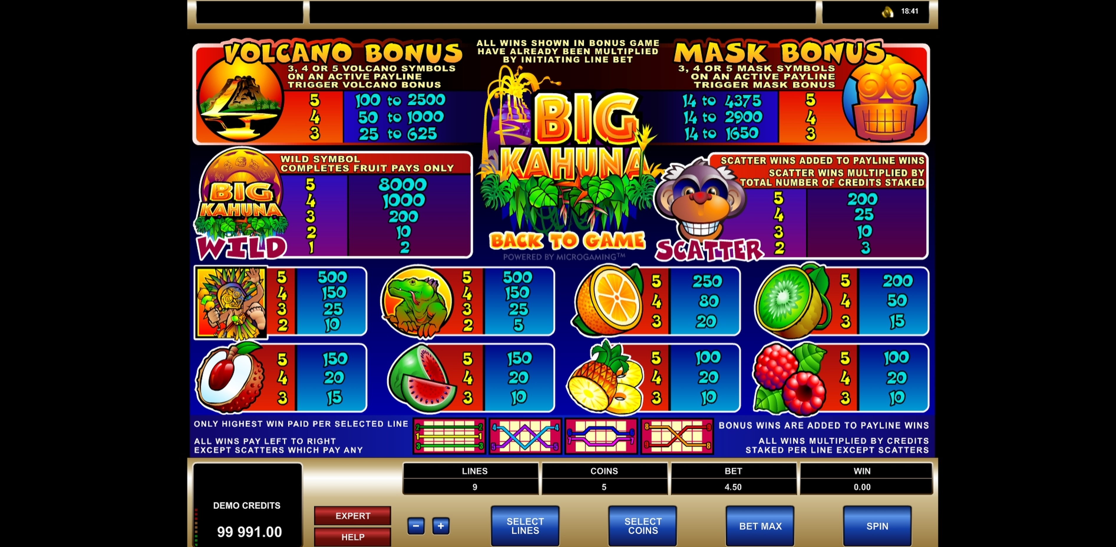 Info of Big Kahuna Slot Game by Microgaming