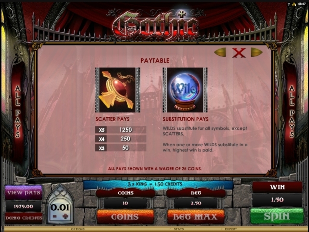 Info of Gothic Slot Game by Microgaming