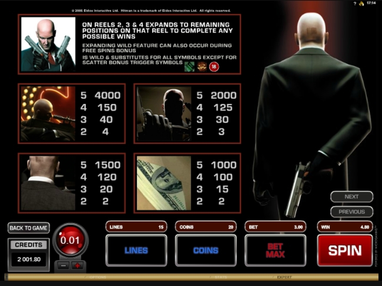 Info of Hitman Slot Game by Microgaming