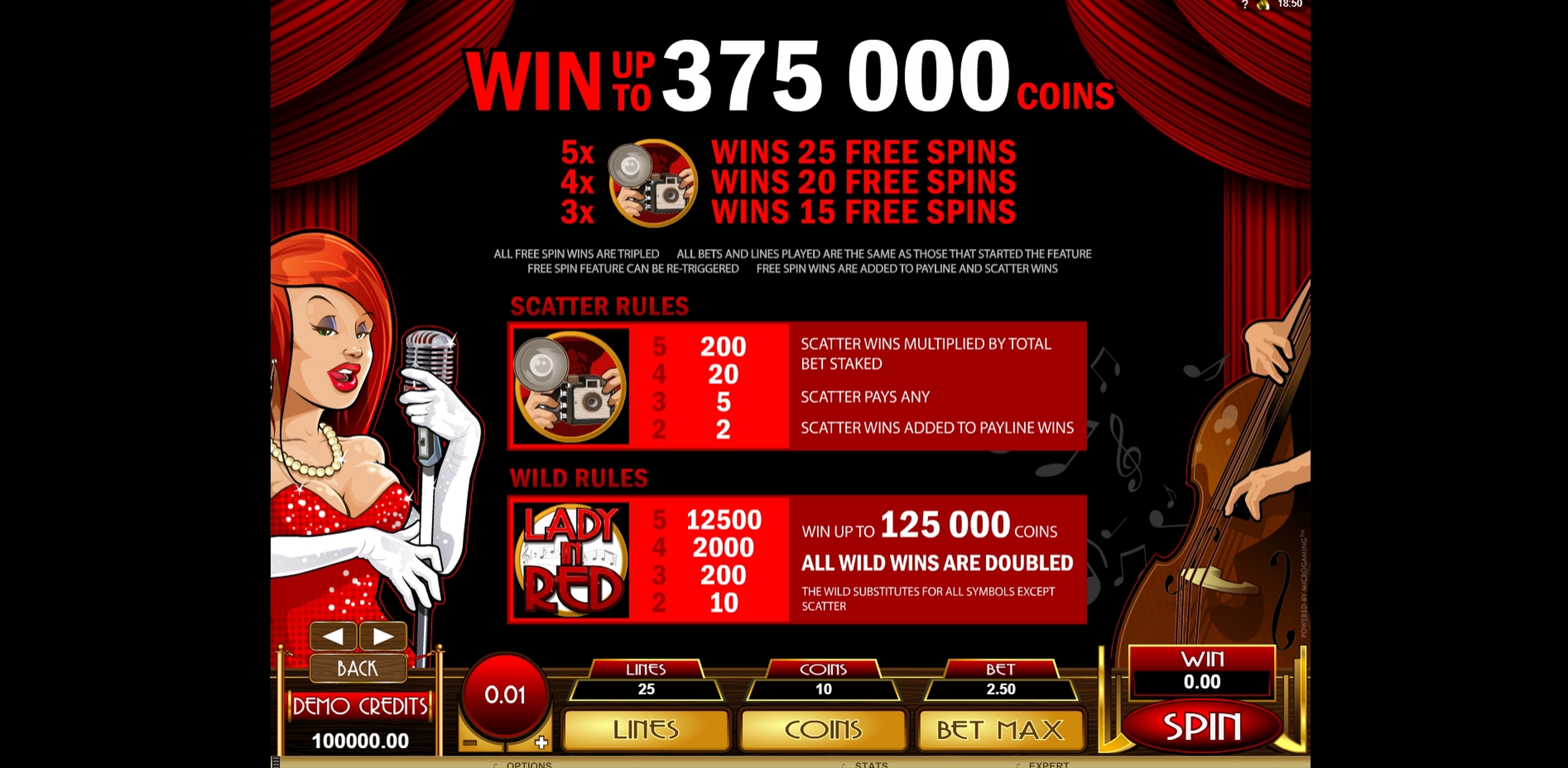 Info of Lady in Red Slot Game by Microgaming