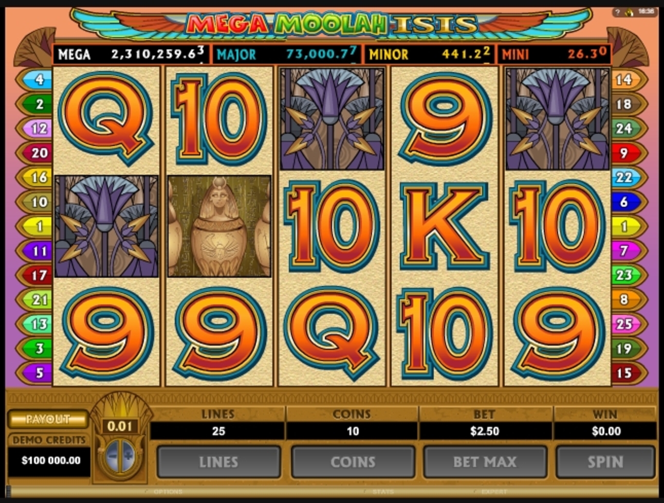 Reels in Mega Moolah Isis Slot Game by Microgaming