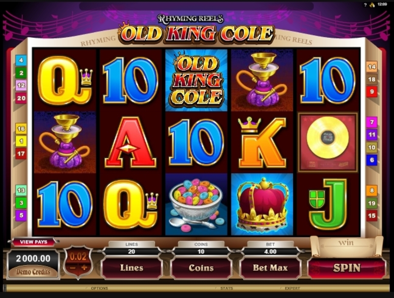 Reels in Old King Cole Slot Game by Microgaming
