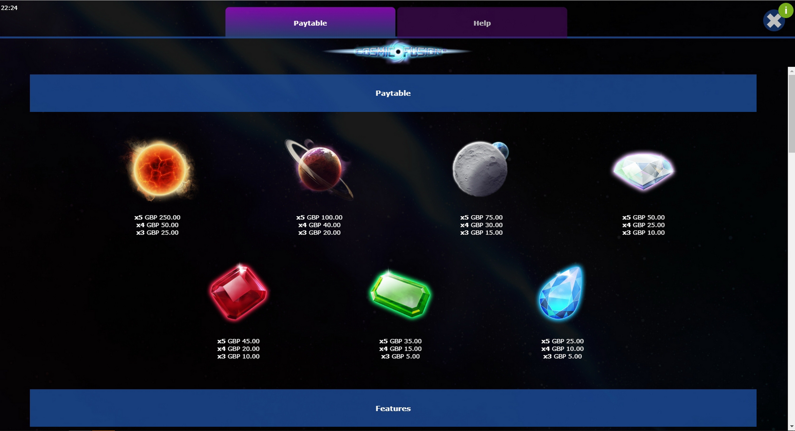 Info of Cosmic Fusion Slot Game by Mutuel Play