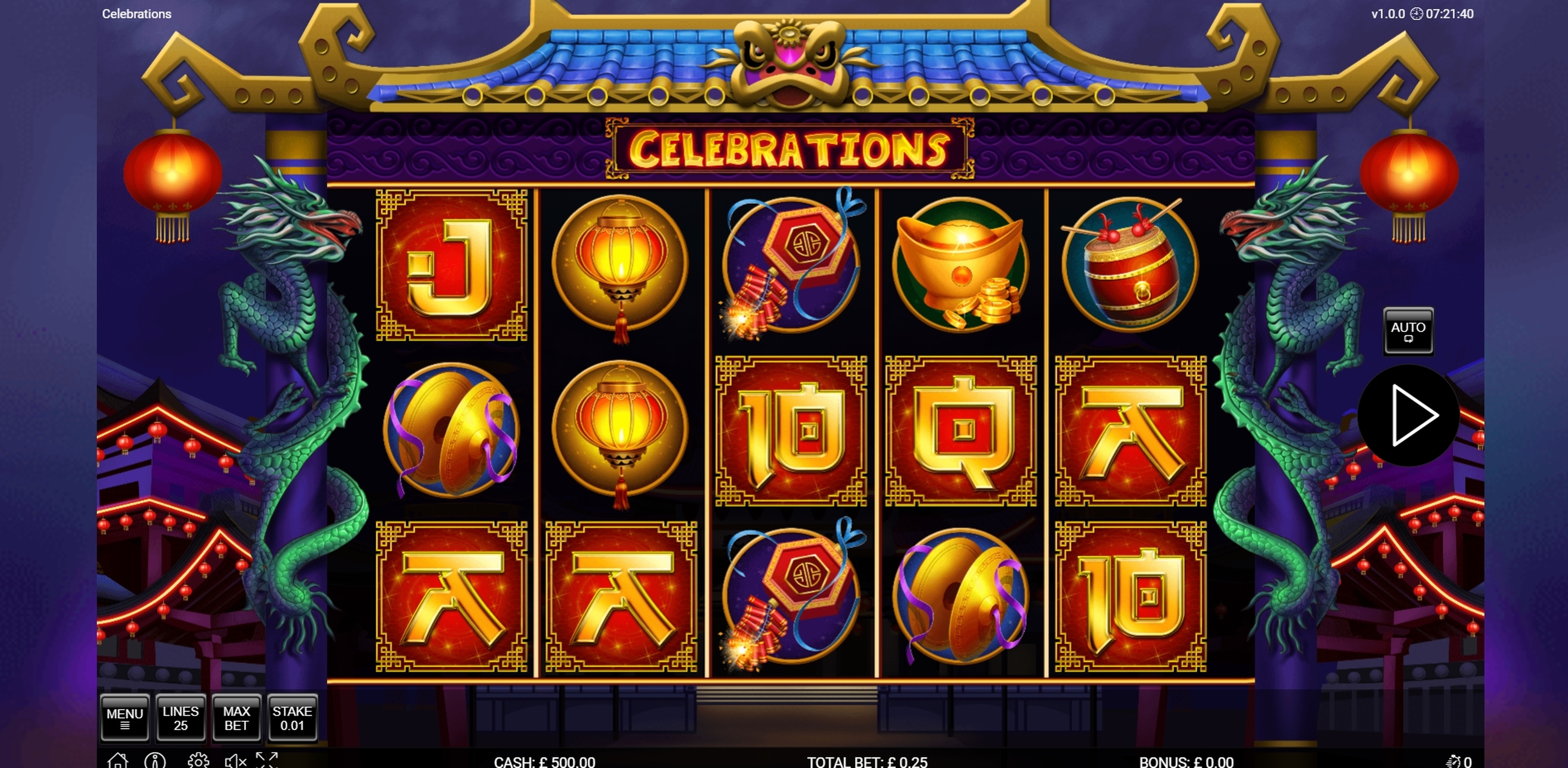 Reels in Celebrations Slot Game by Nektan