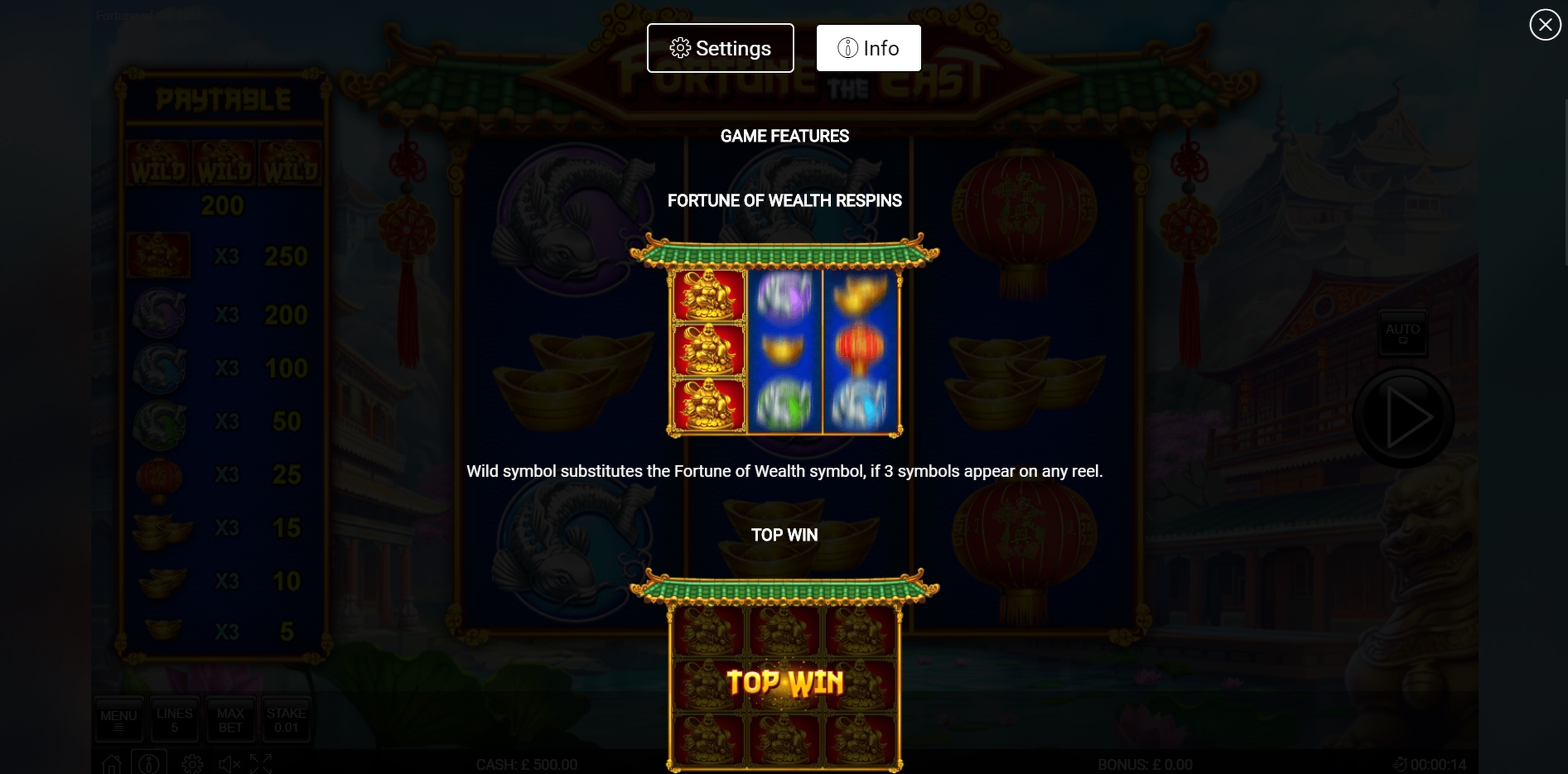 Info of Fortune of the East Slot Game by Nektan