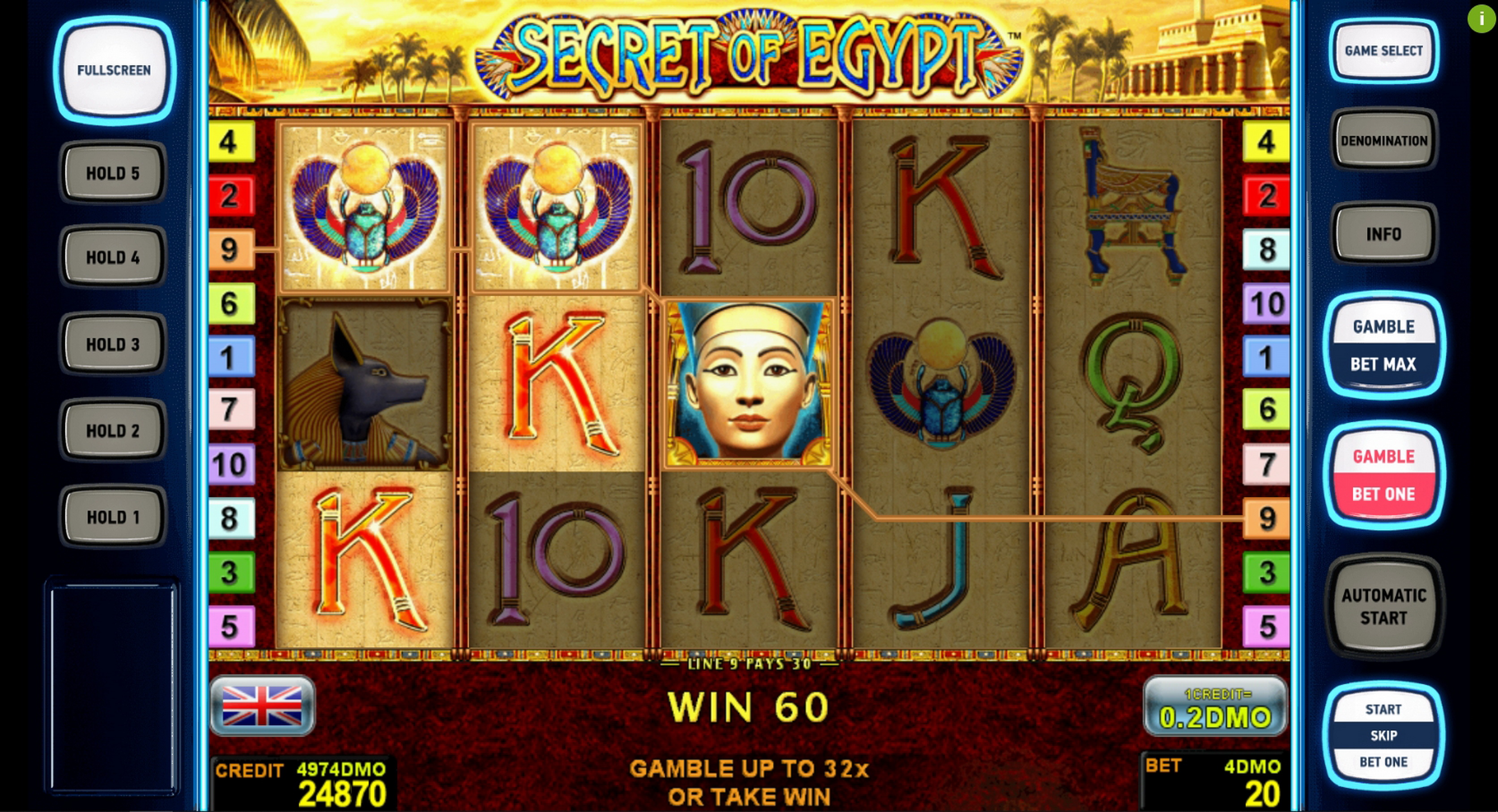 Win Money in Secret Of Egypt Deluxe Free Slot Game by Novomatic