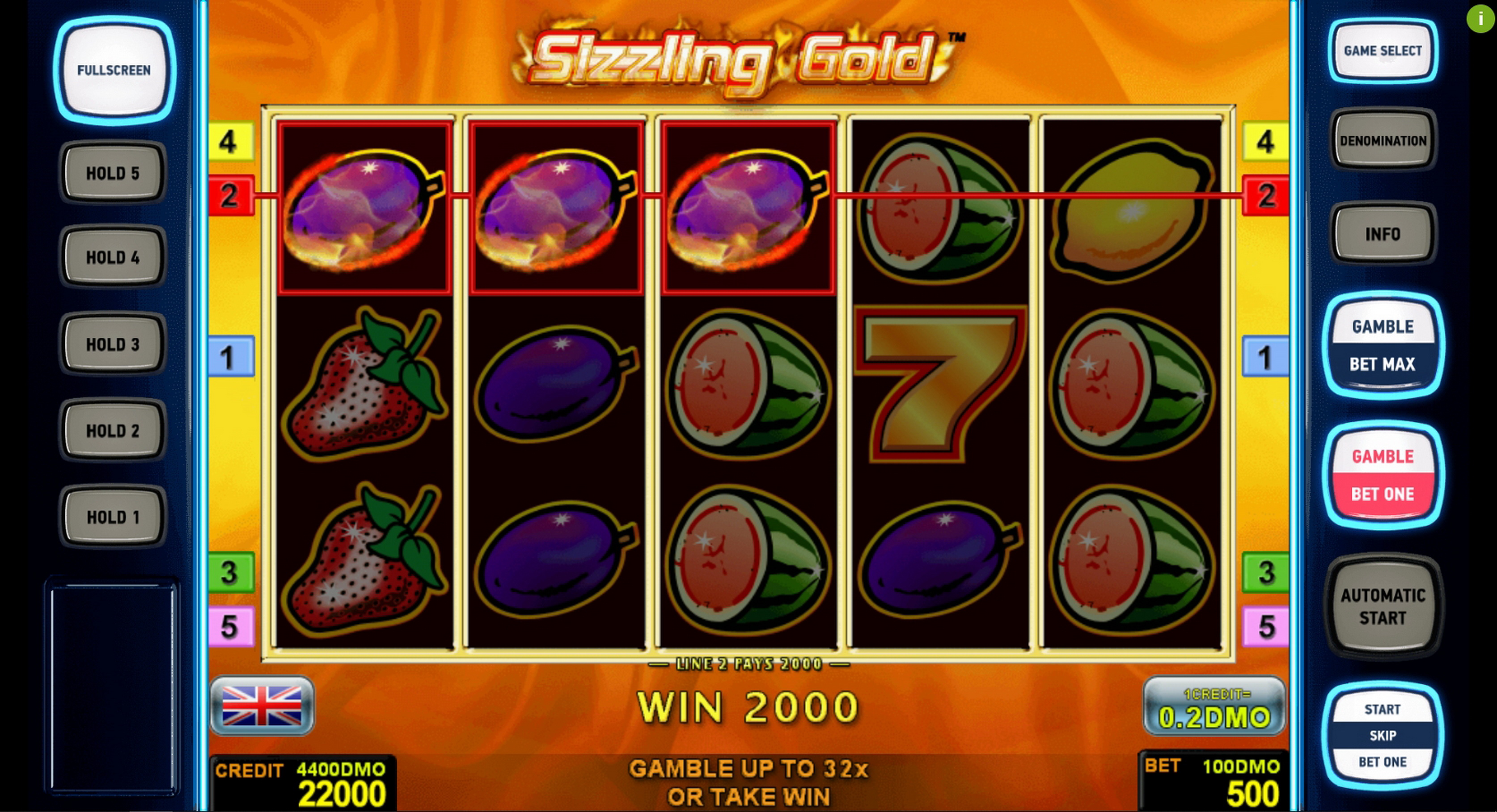 Win Money in Sizzling Gold Deluxe Free Slot Game by Novomatic