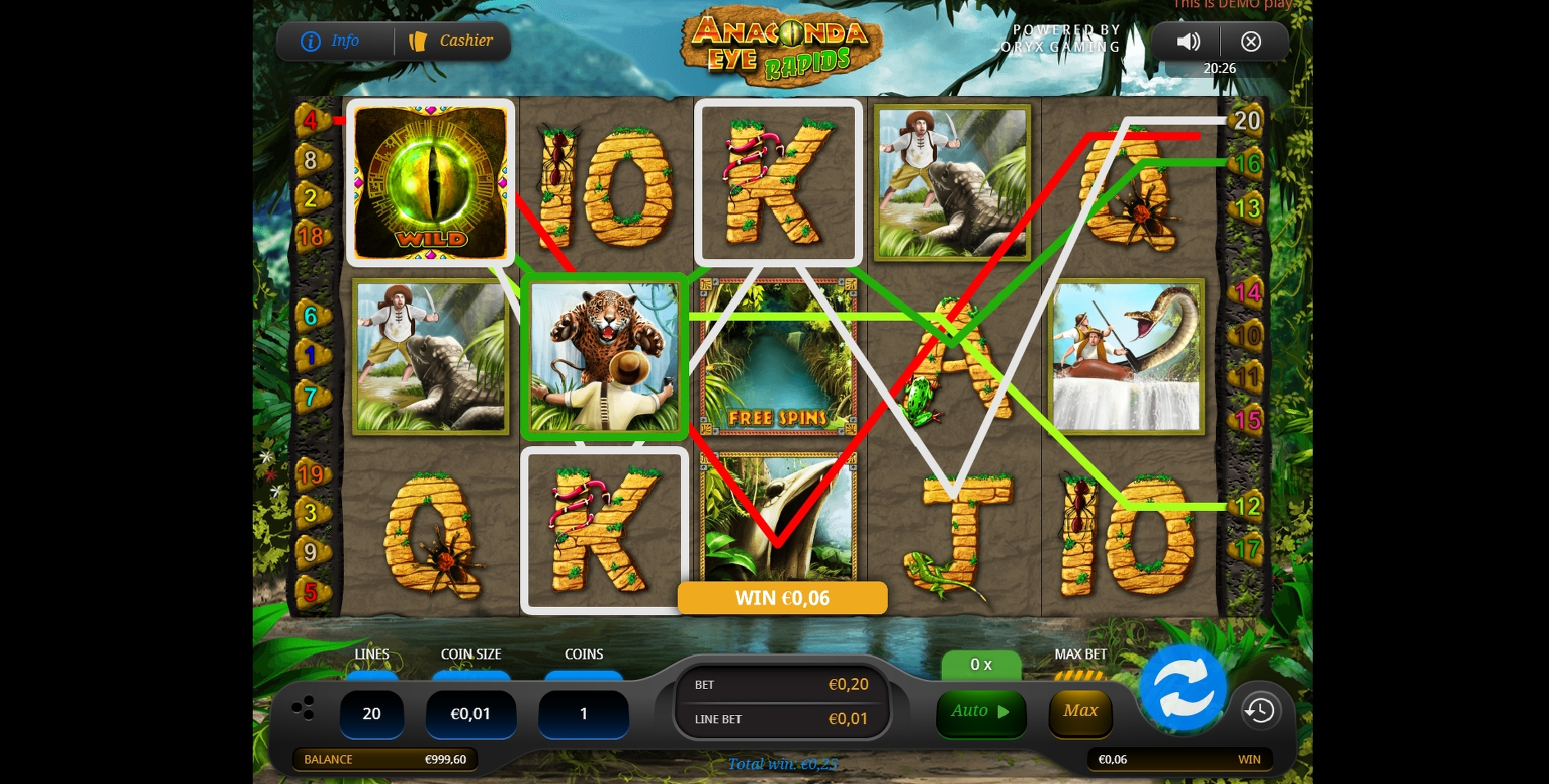 Win Money in Anaconda Eye Rapids Free Slot Game by Oryx Gaming