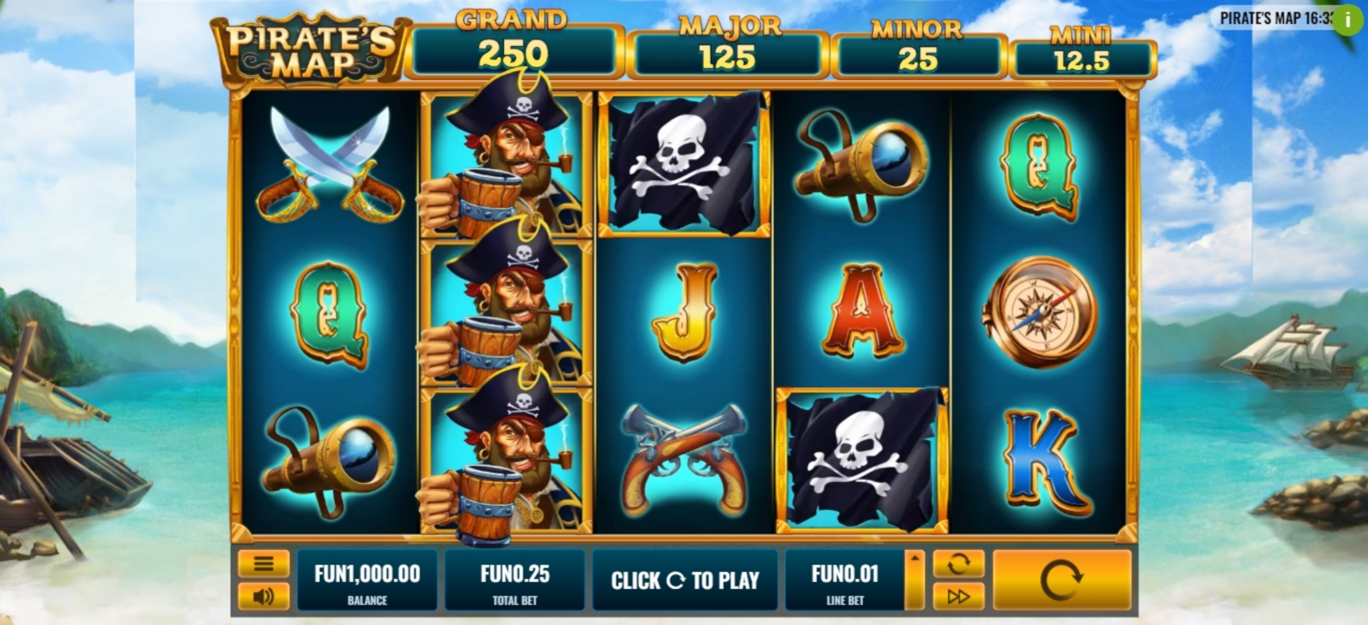 Reels in Pirate's Map Slot Game by Platipus