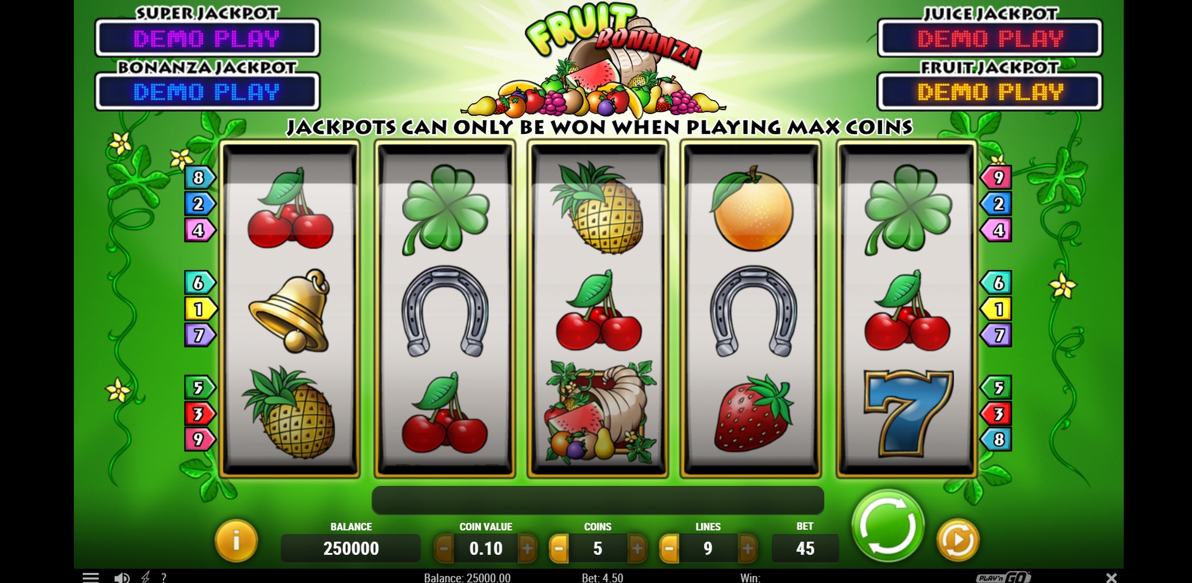 Reels in Fruit Bonanza Slot Game by Playn GO