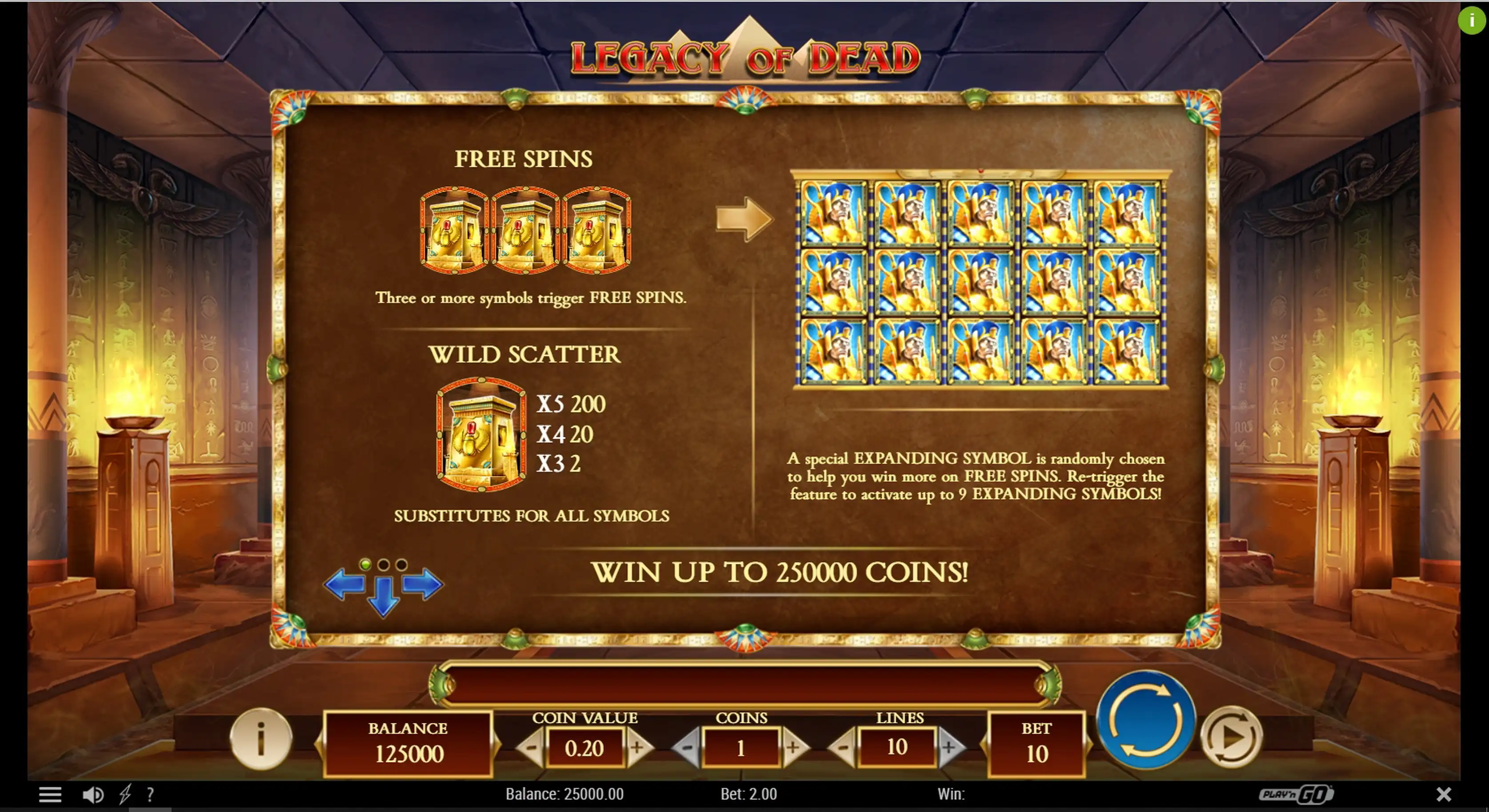 Info of Legacy of Dead Slot Game by Playn GO