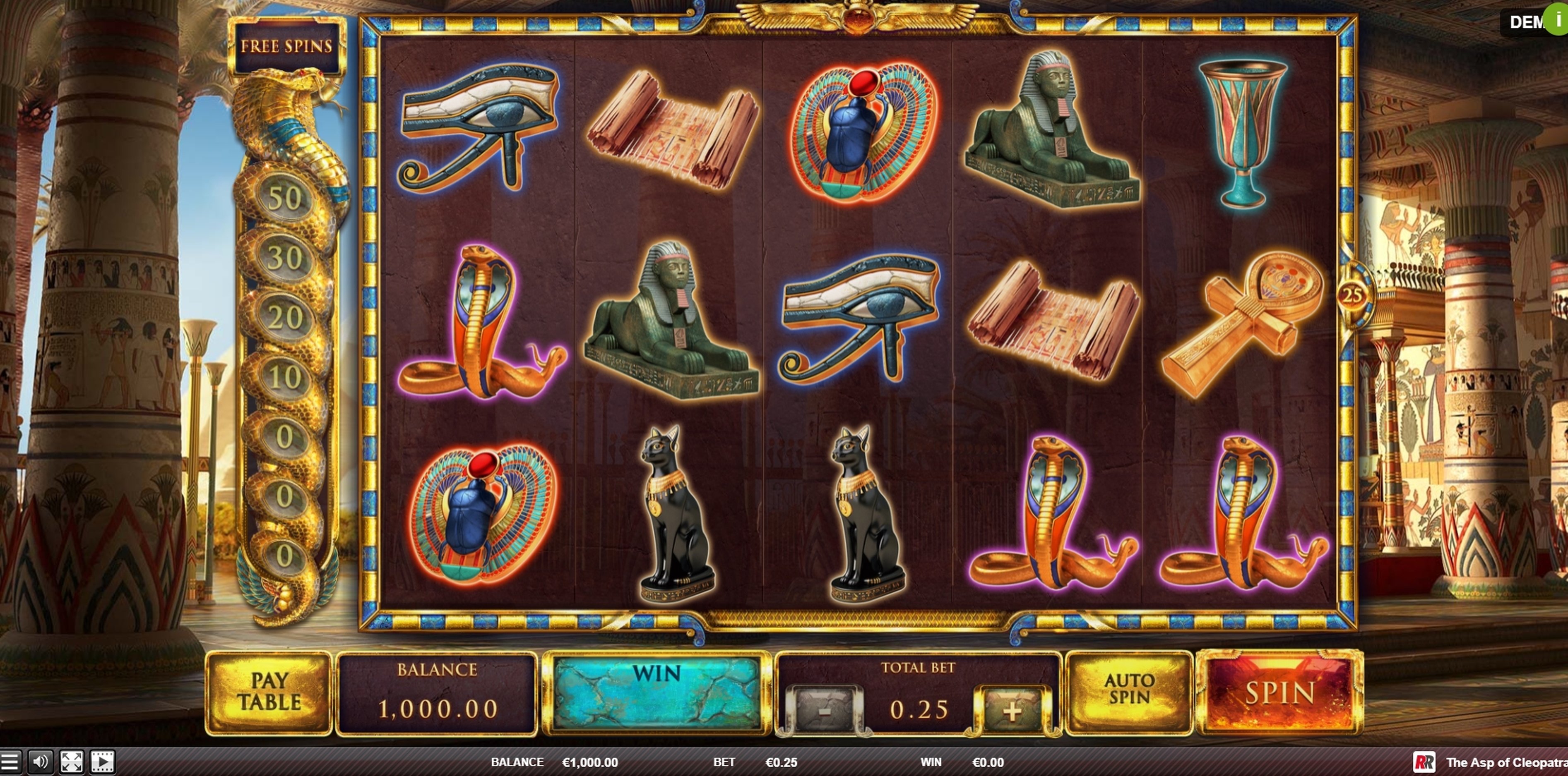 Reels in The Asp of Cleopatra Slot Game by Red Rake Gaming