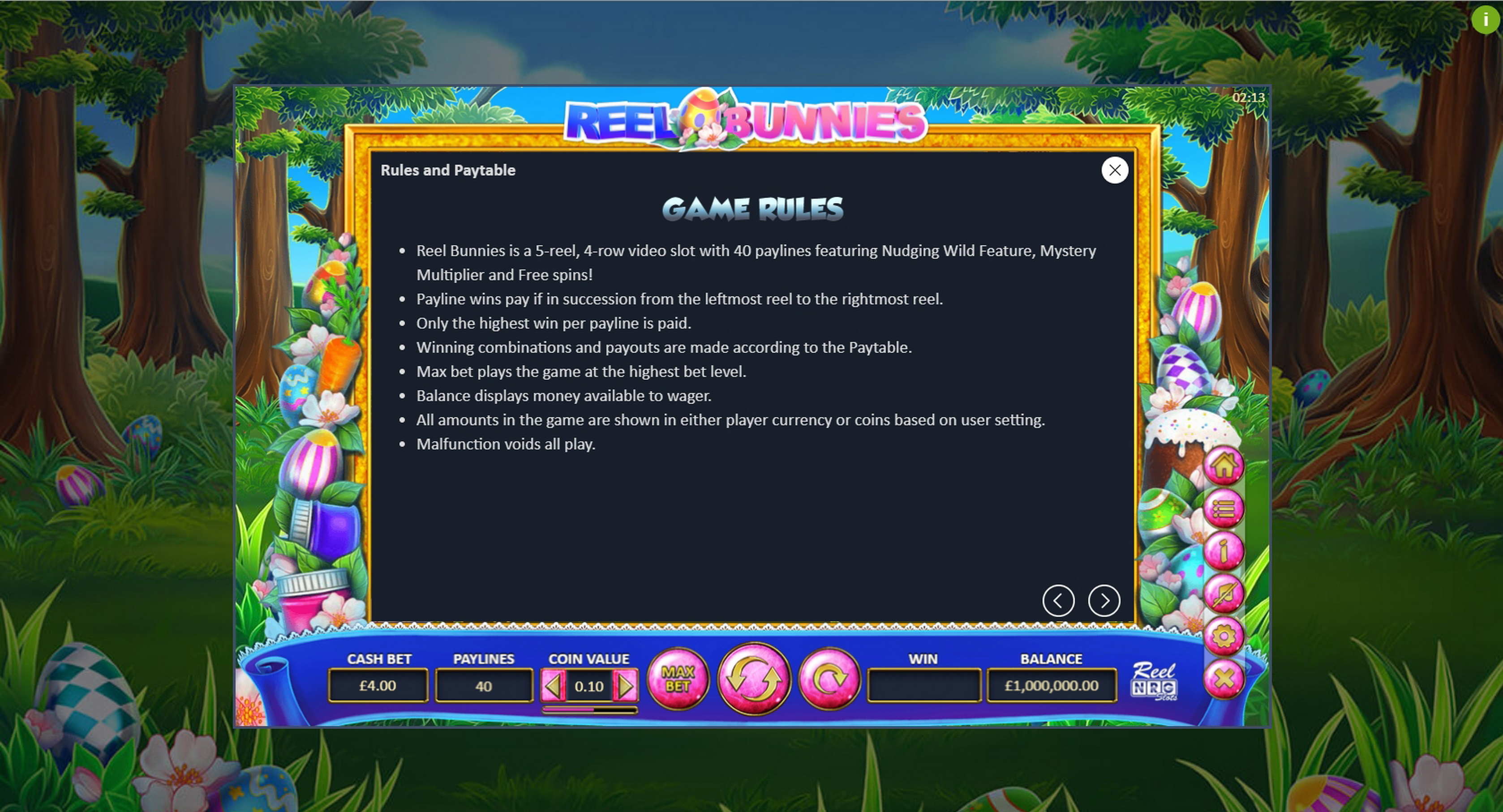 Info of Reel Bunnies Slot Game by ReelNRG Gaming
