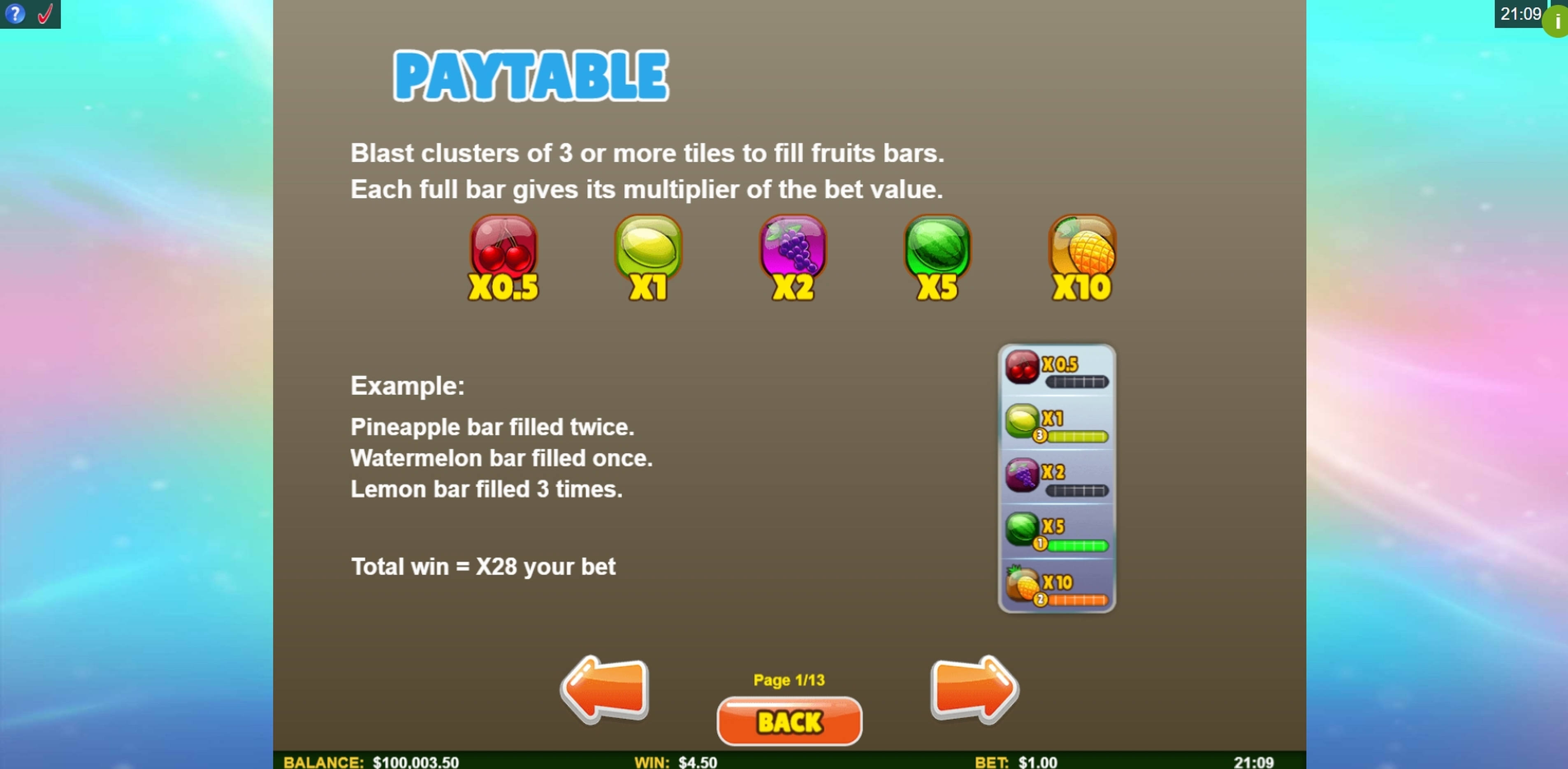Info of Fruit Blast Slot Game by Skillzzgaming