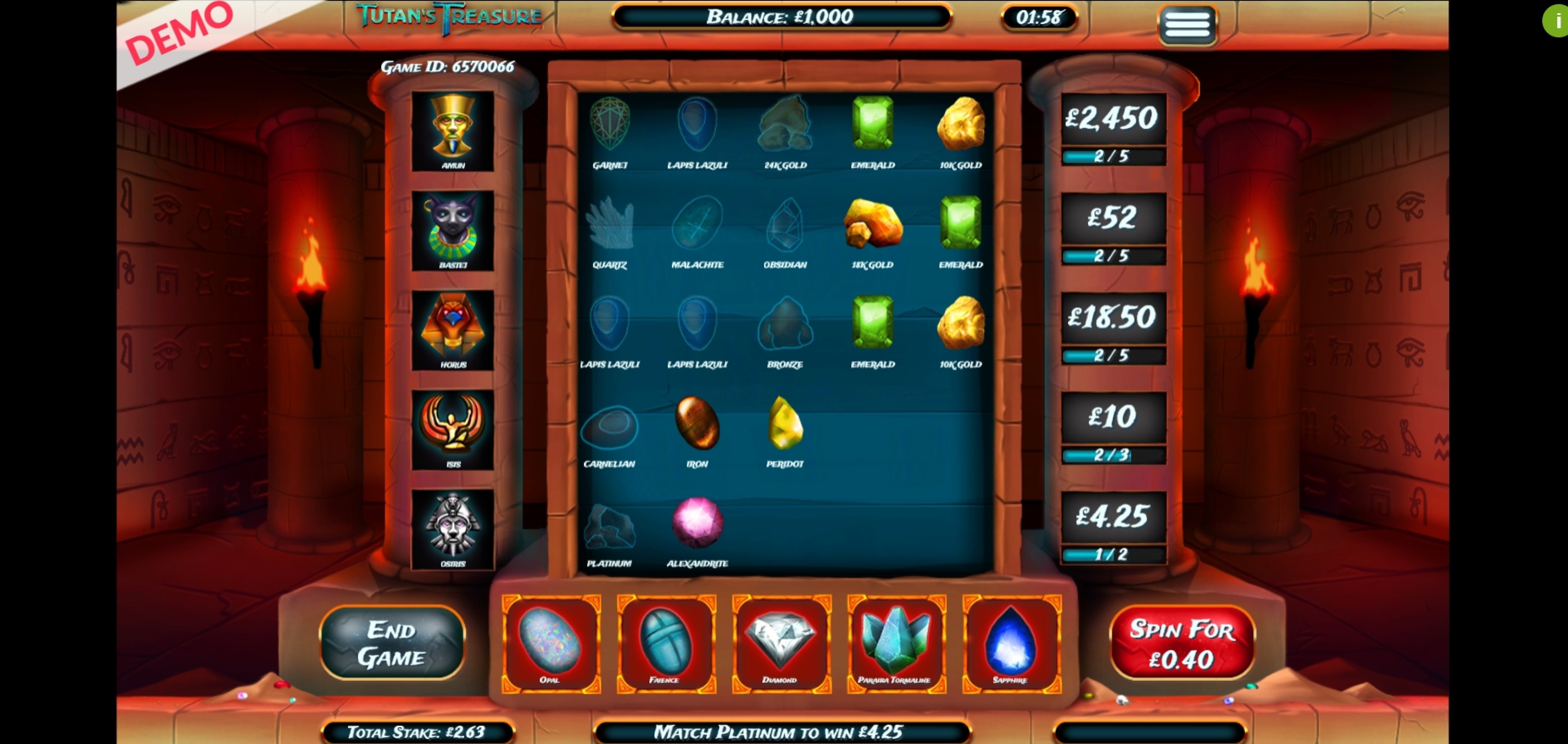 Reels in Tutan's Treasure Slot Game by Slingo
