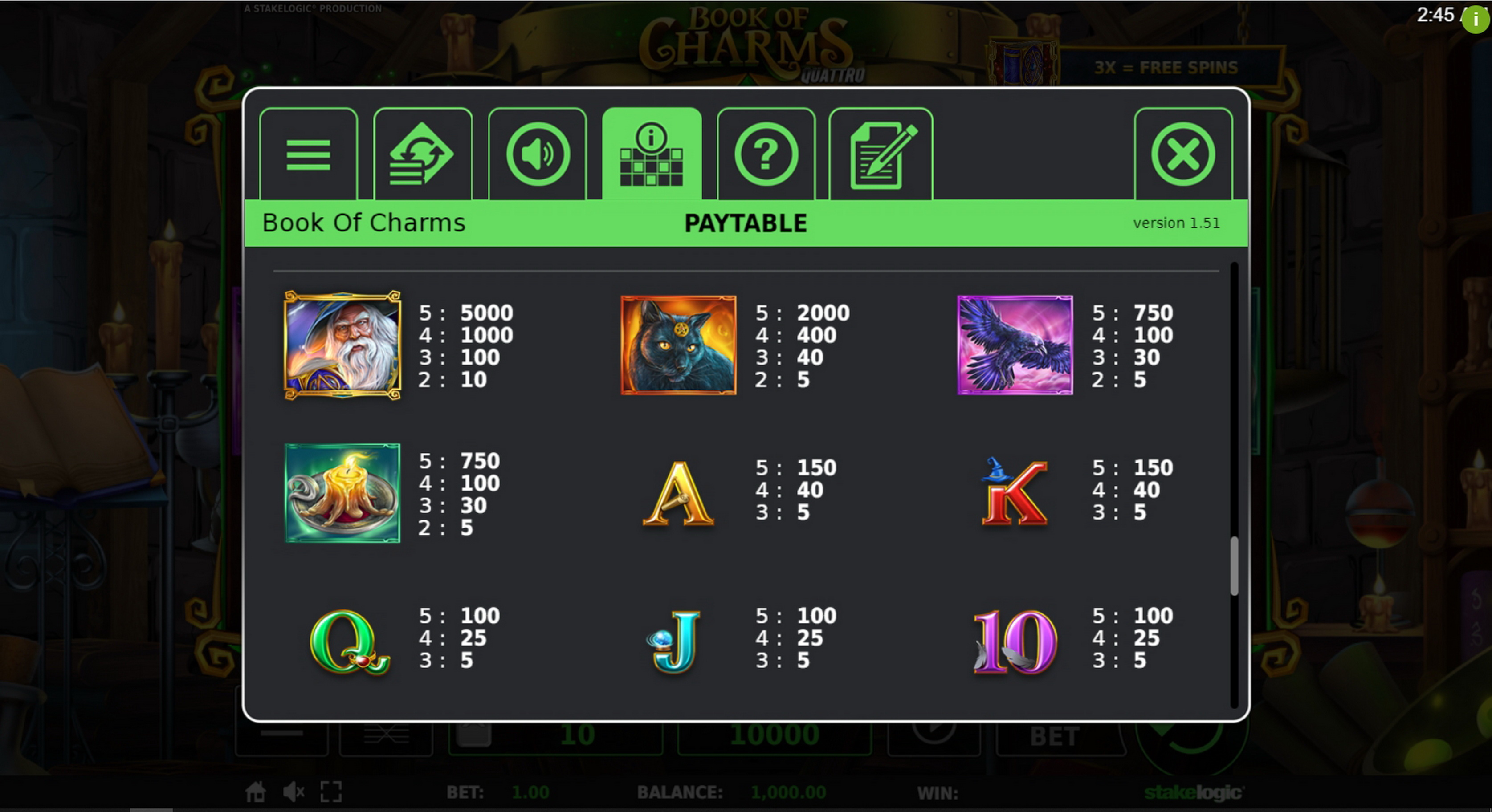 Info of Book of Charms Slot Game by Stakelogic