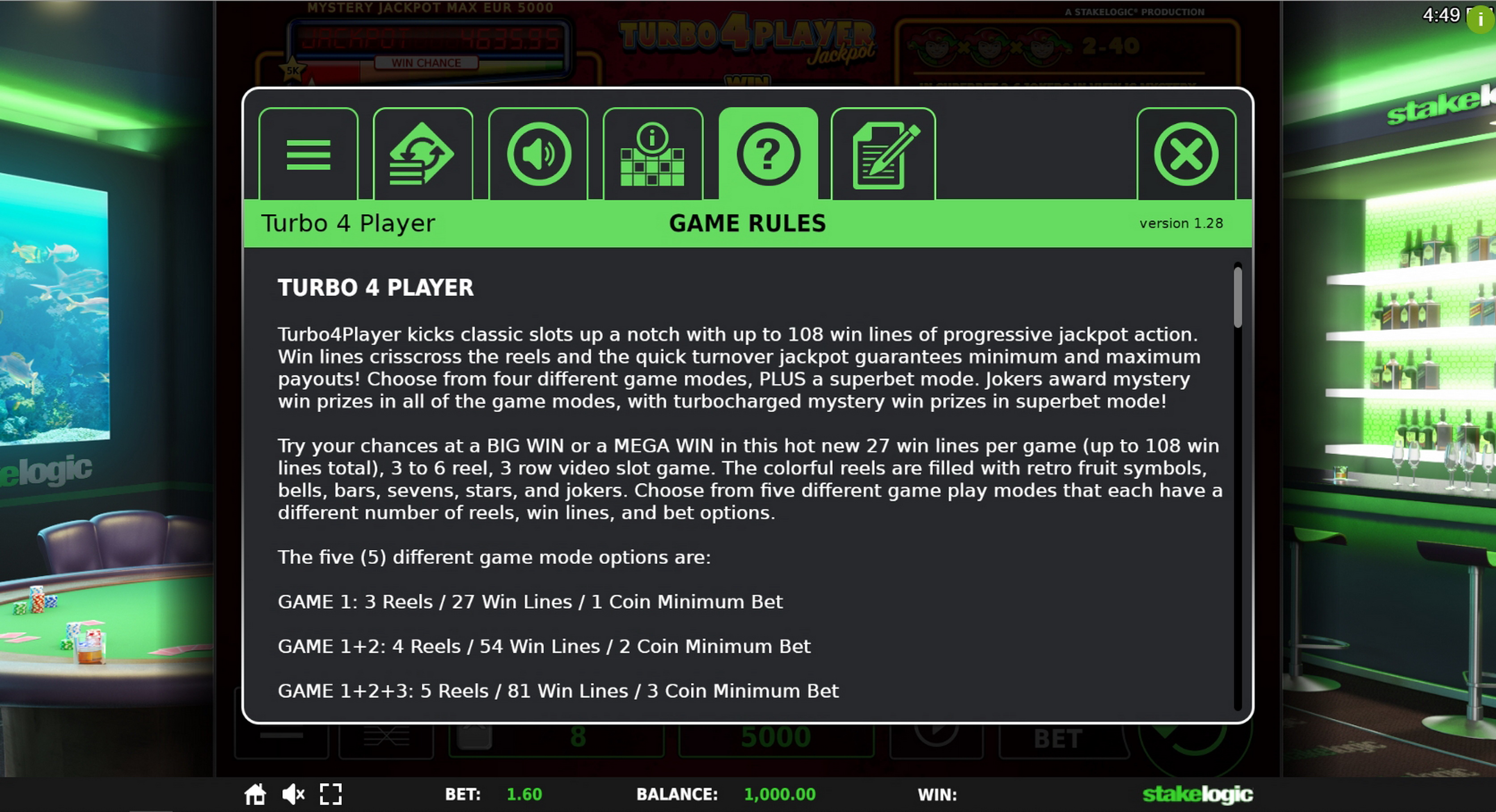 Info of Turbo 4 Player Slot Game by Stakelogic