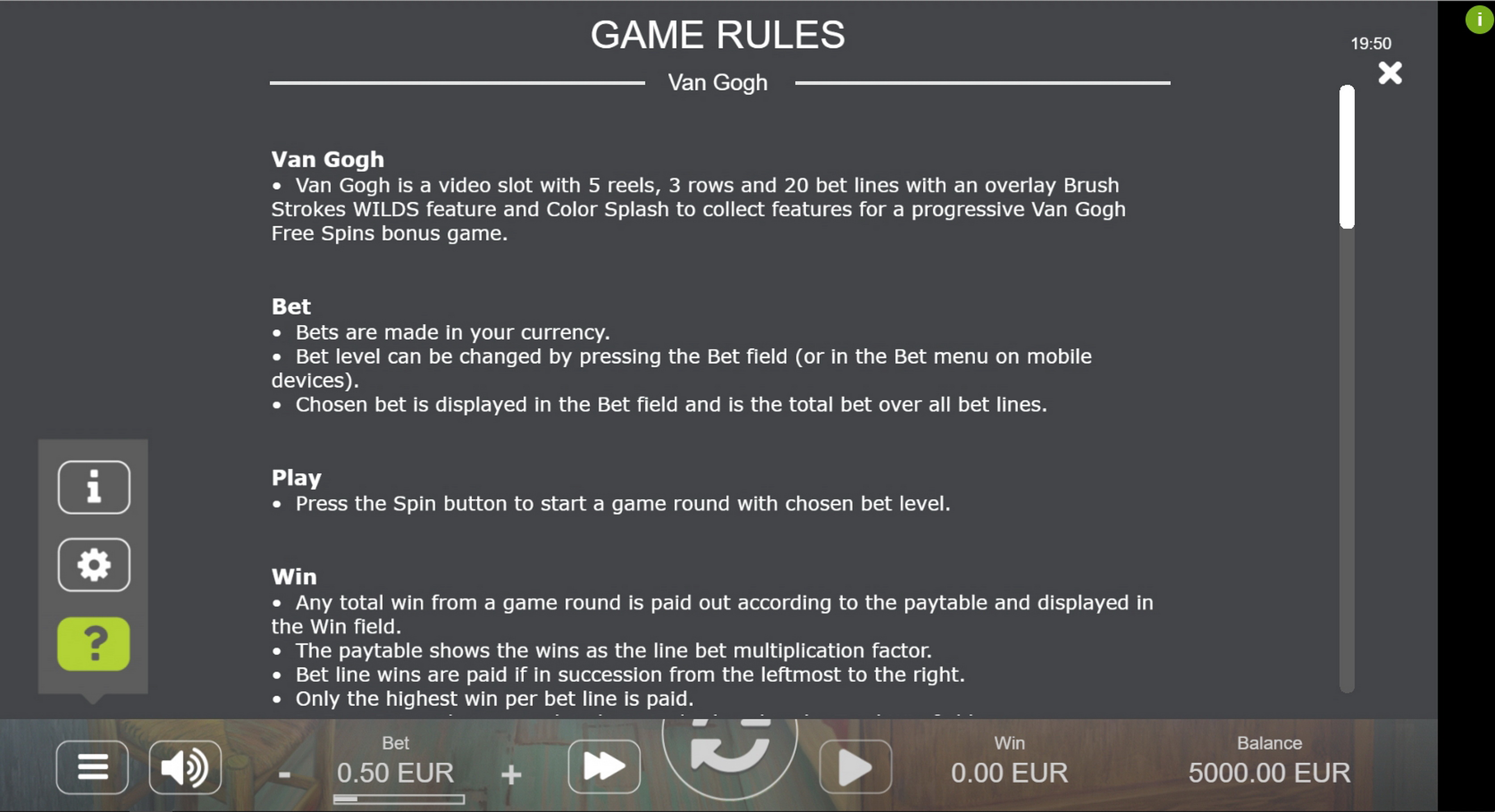 Info of Van Gogh Slot Game by STHLM Gaming