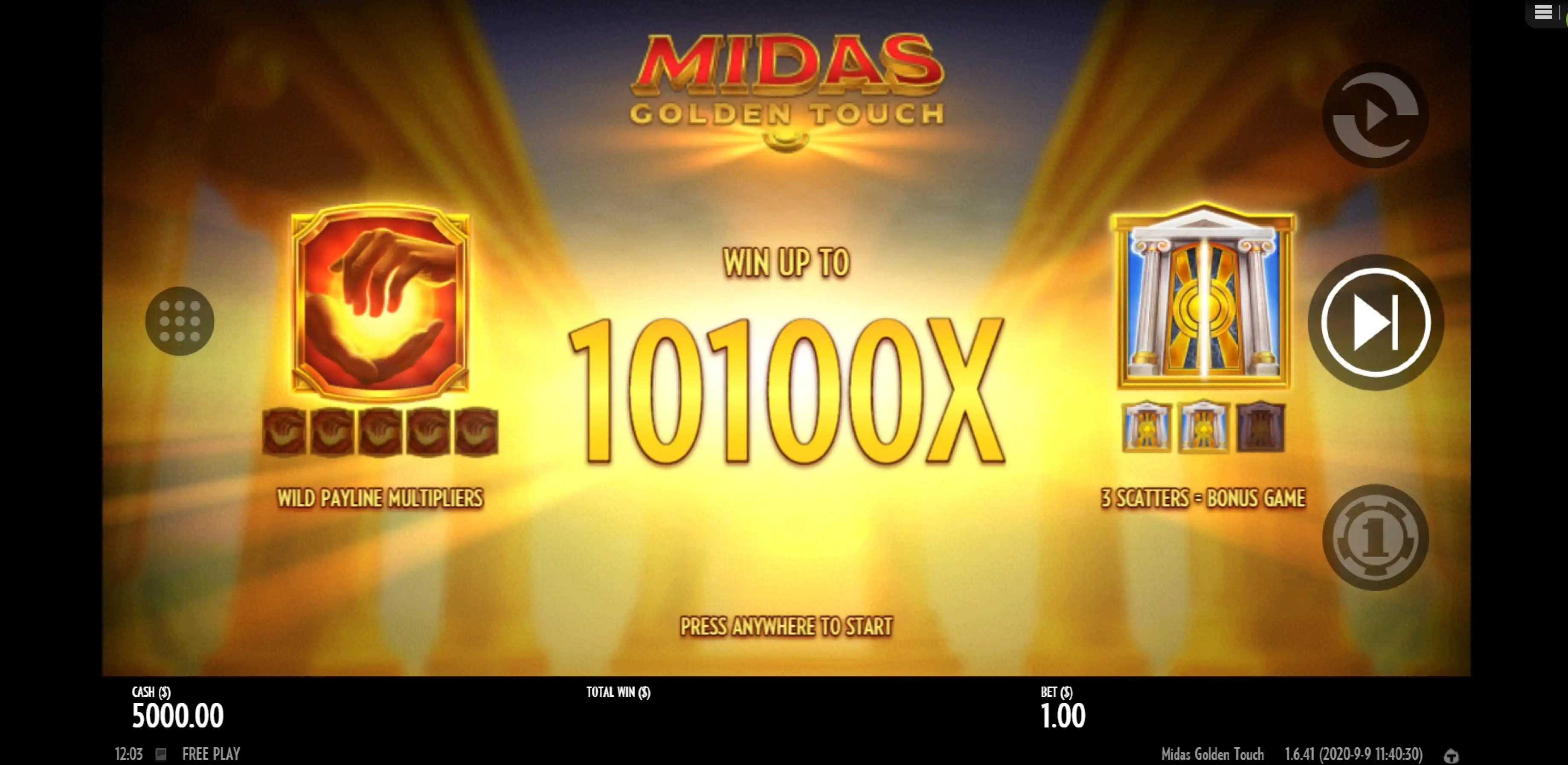 Play Midas Golden Touch Free Casino Slot Game by Thunderkick