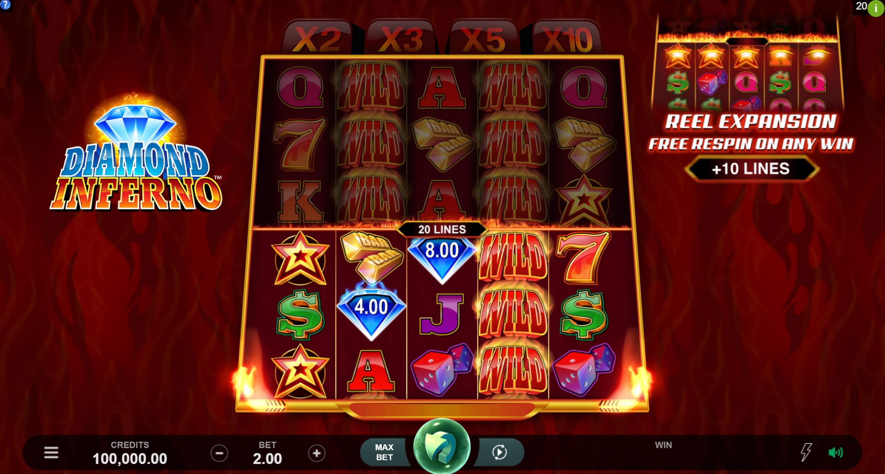 Reels in Diamond Inferno Slot Game by Triple Edge Studios