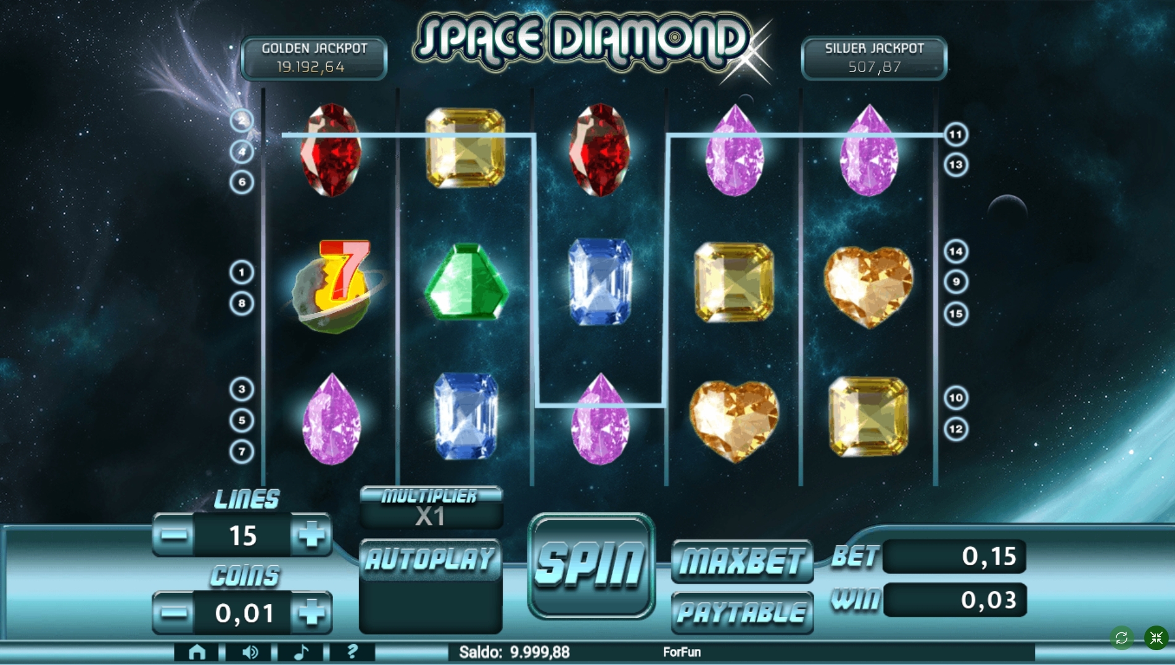 Win Money in Space Diamond Free Slot Game by Tuko Productions