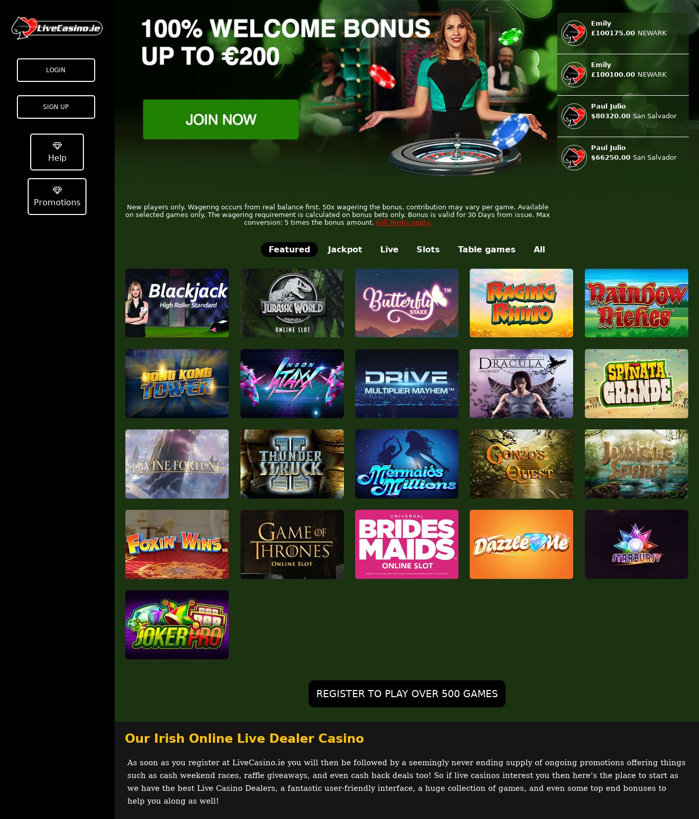 Livecasino.ie Screenshot